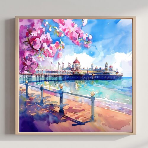 Brighton East Sussex England Watercolor Print: UK Travel Art Poster Square