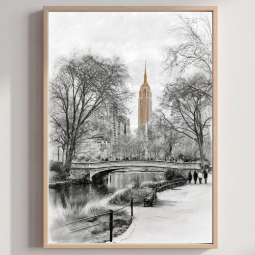 Central Park New York Pencil Sketch Print: USA Travel Art Poster