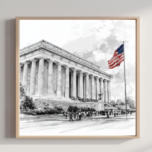 Lincoln Memorial Washington DC Pencil Sketch Print: USA Travel Art Poster Square