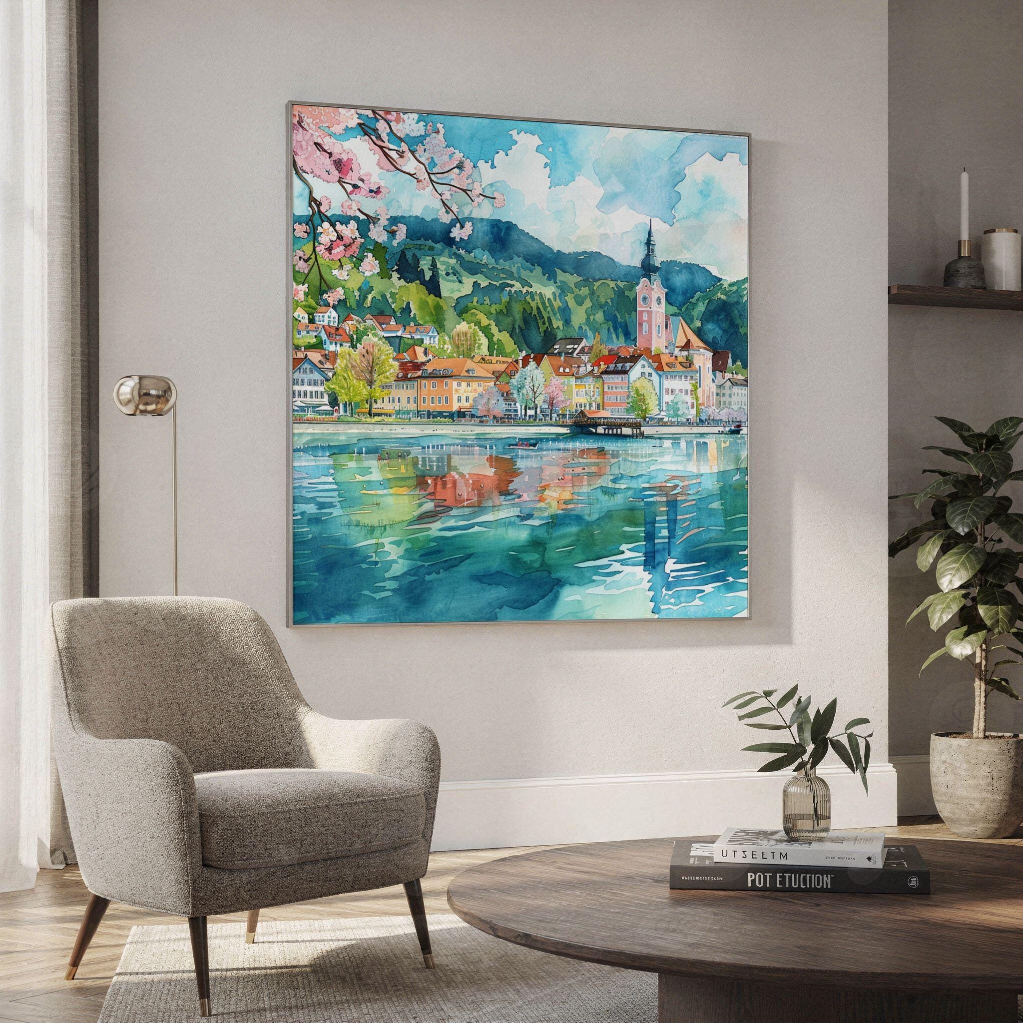 Klagenfurt am Wörthersee Austria Watercolor Print: Square Travel Art Poster - Image 2