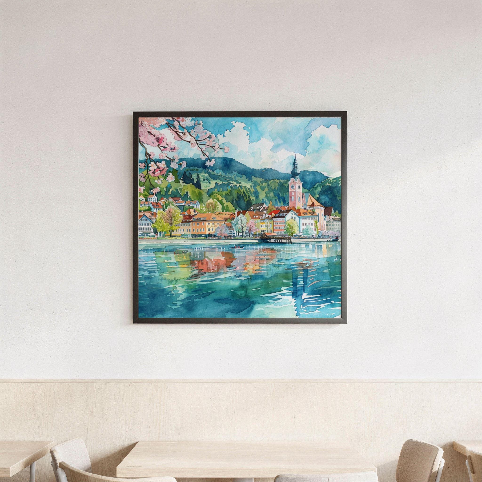 Klagenfurt am Wörthersee Austria Watercolor Print: Square Travel Art Poster - Image 3