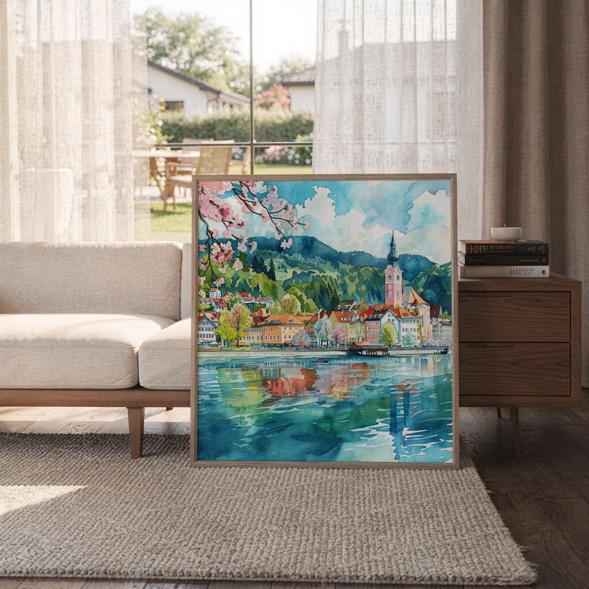 Klagenfurt am Wörthersee Austria Watercolor Print: Square Travel Art Poster - Image 6