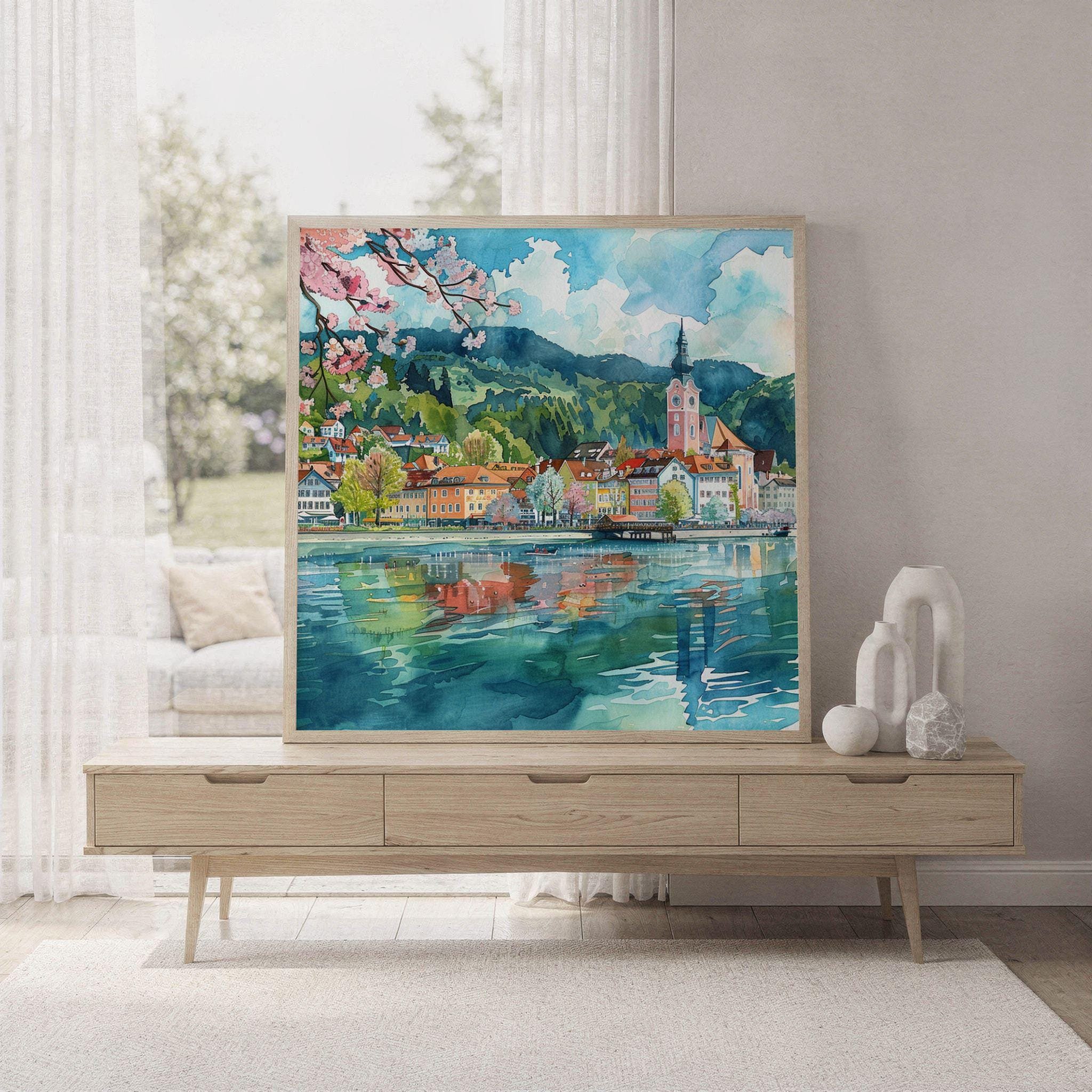 Klagenfurt am Wörthersee Austria Watercolor Print: Square Travel Art Poster - Image 7