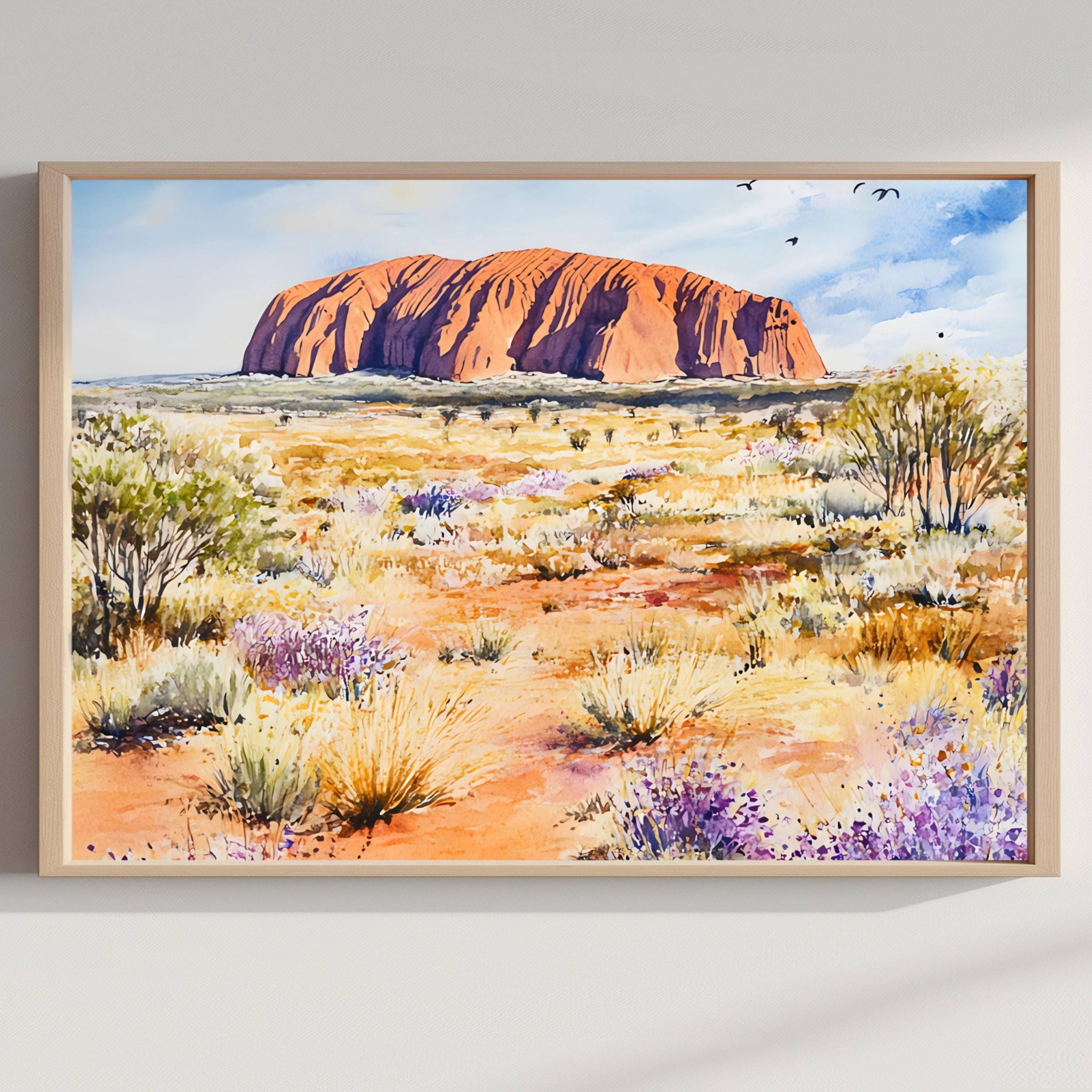 Uluru Ayers Rock Australia Watercolor Print: Oceania Travel Art Poster