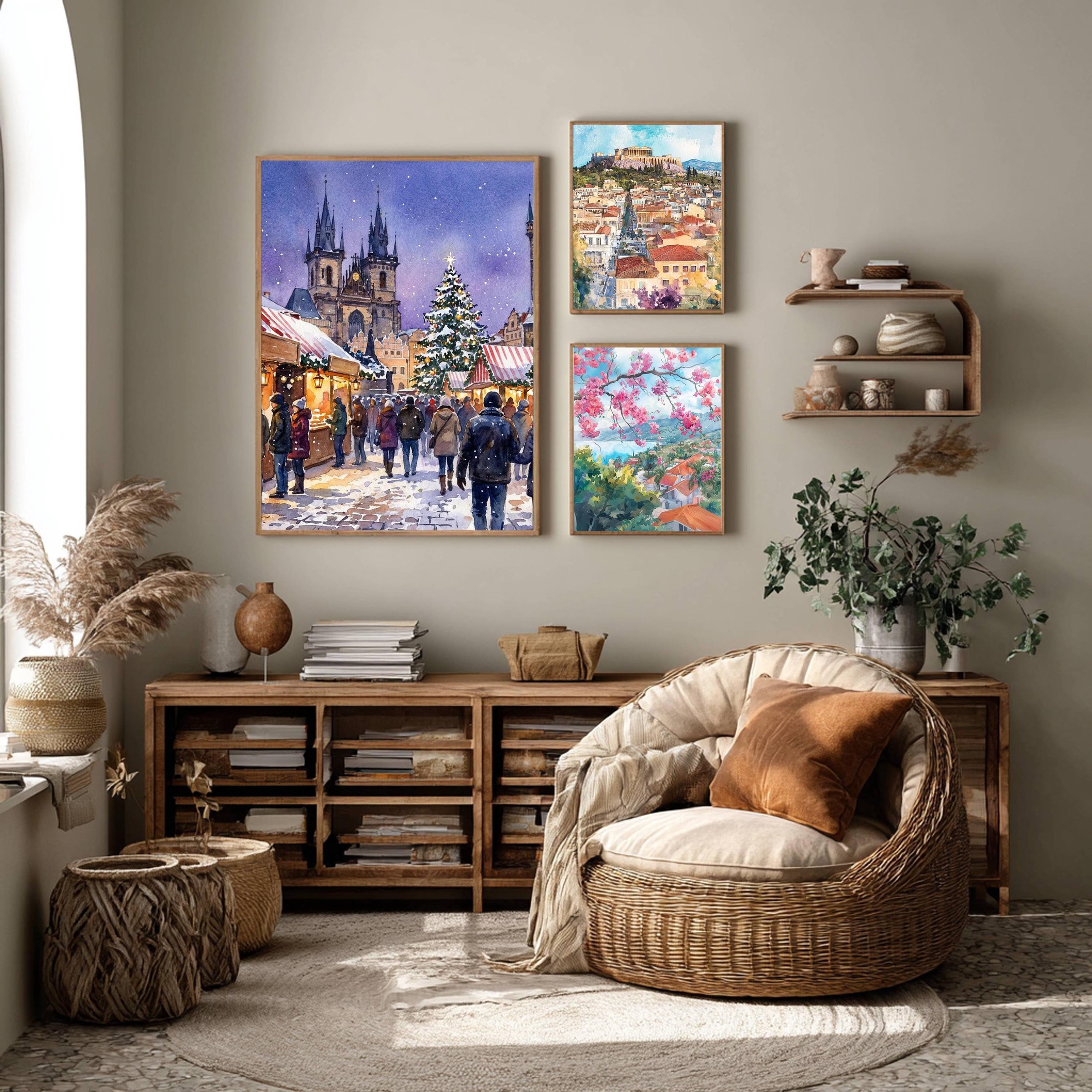 Prague Czech Republic Christmas Market Watercolor Print: Christmas Travel Art Poster - Image 10