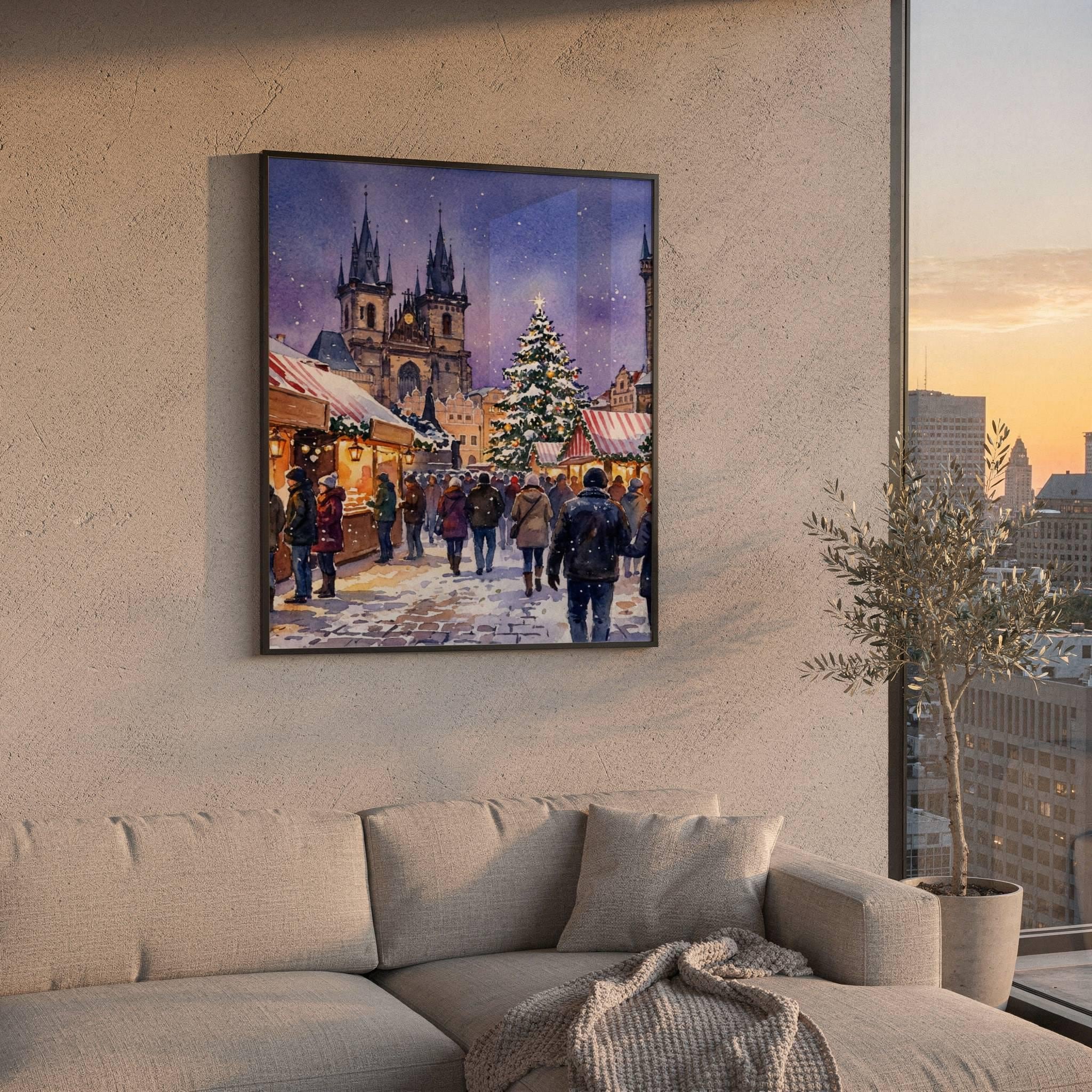 Prague Czech Republic Christmas Market Watercolor Print: Christmas Travel Art Poster - Image 2