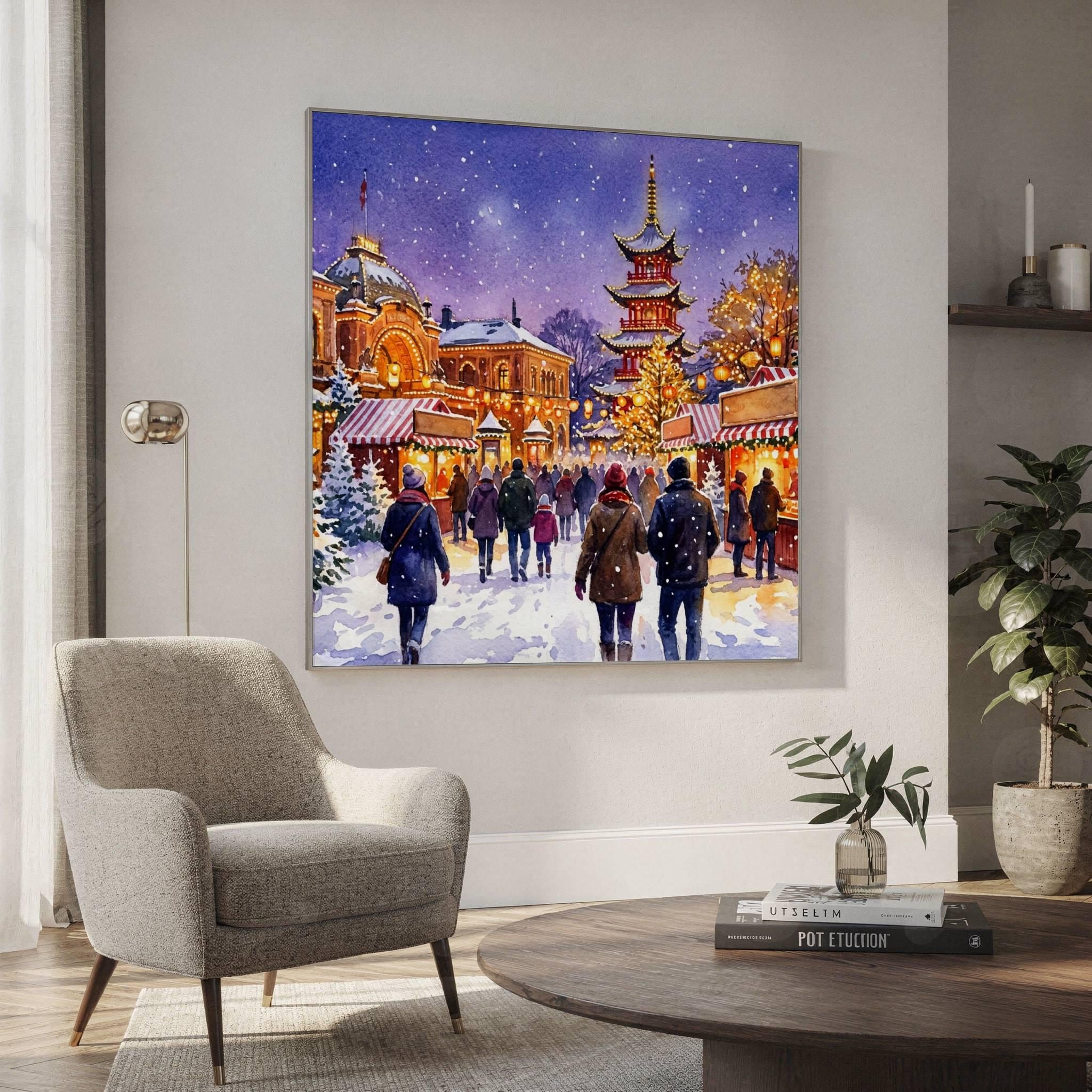 Copenhagen Denmark Christmas Market Watercolor Print: Square Christmas Travel Art Poster - Image 2
