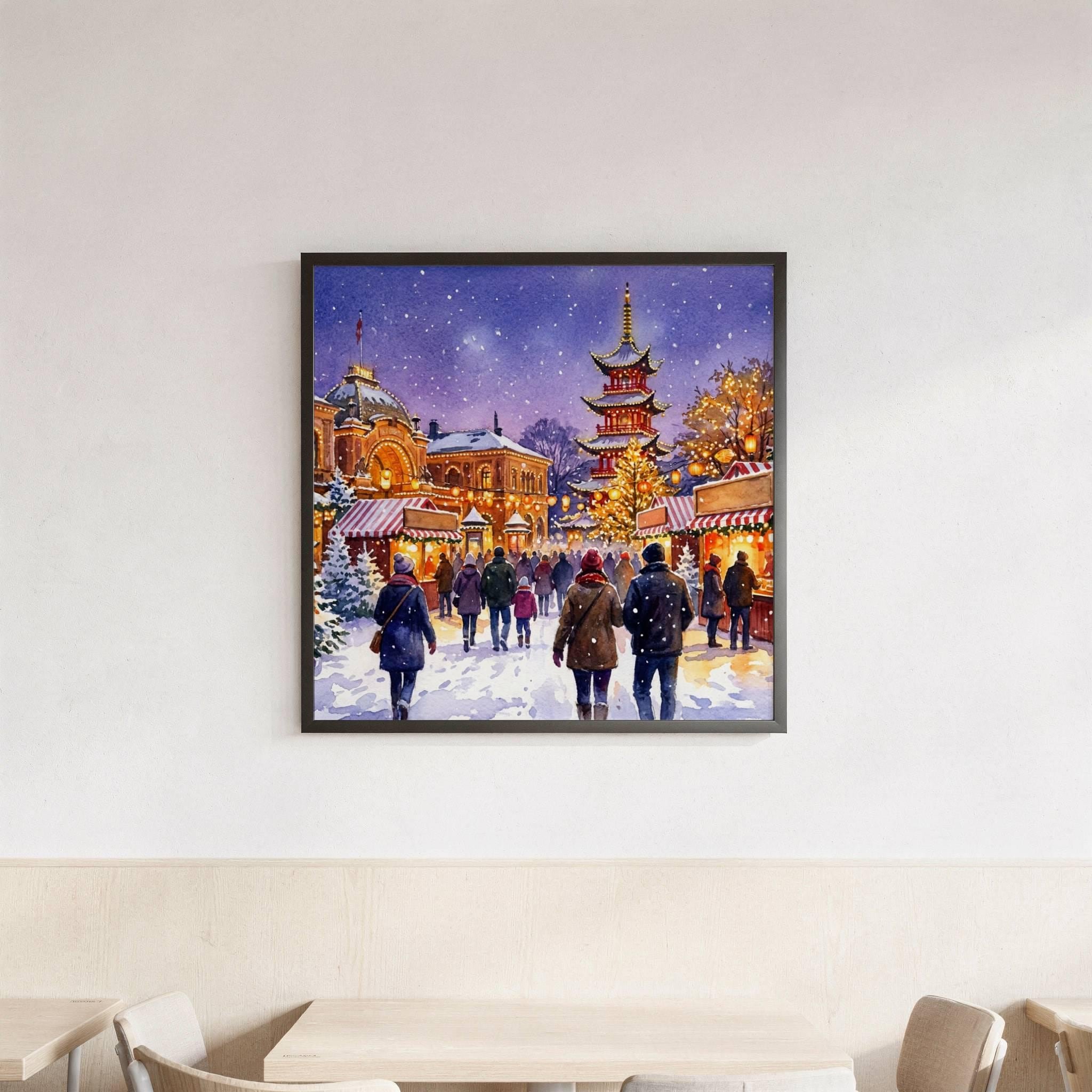 Copenhagen Denmark Christmas Market Watercolor Print: Square Christmas Travel Art Poster - Image 3