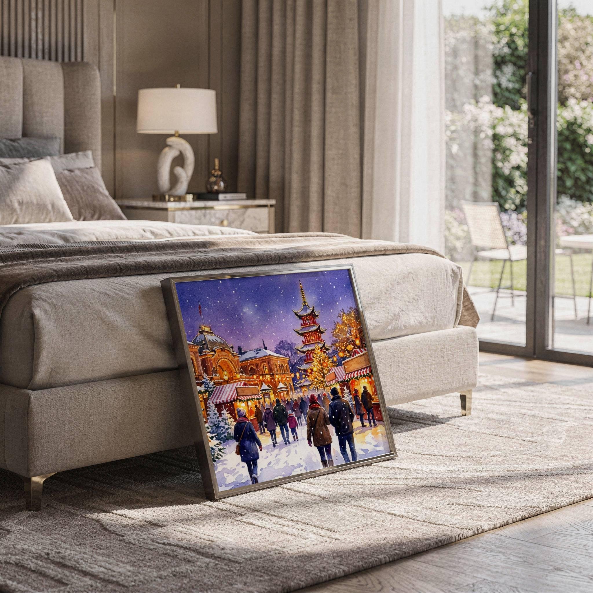 Copenhagen Denmark Christmas Market Watercolor Print: Square Christmas Travel Art Poster - Image 5