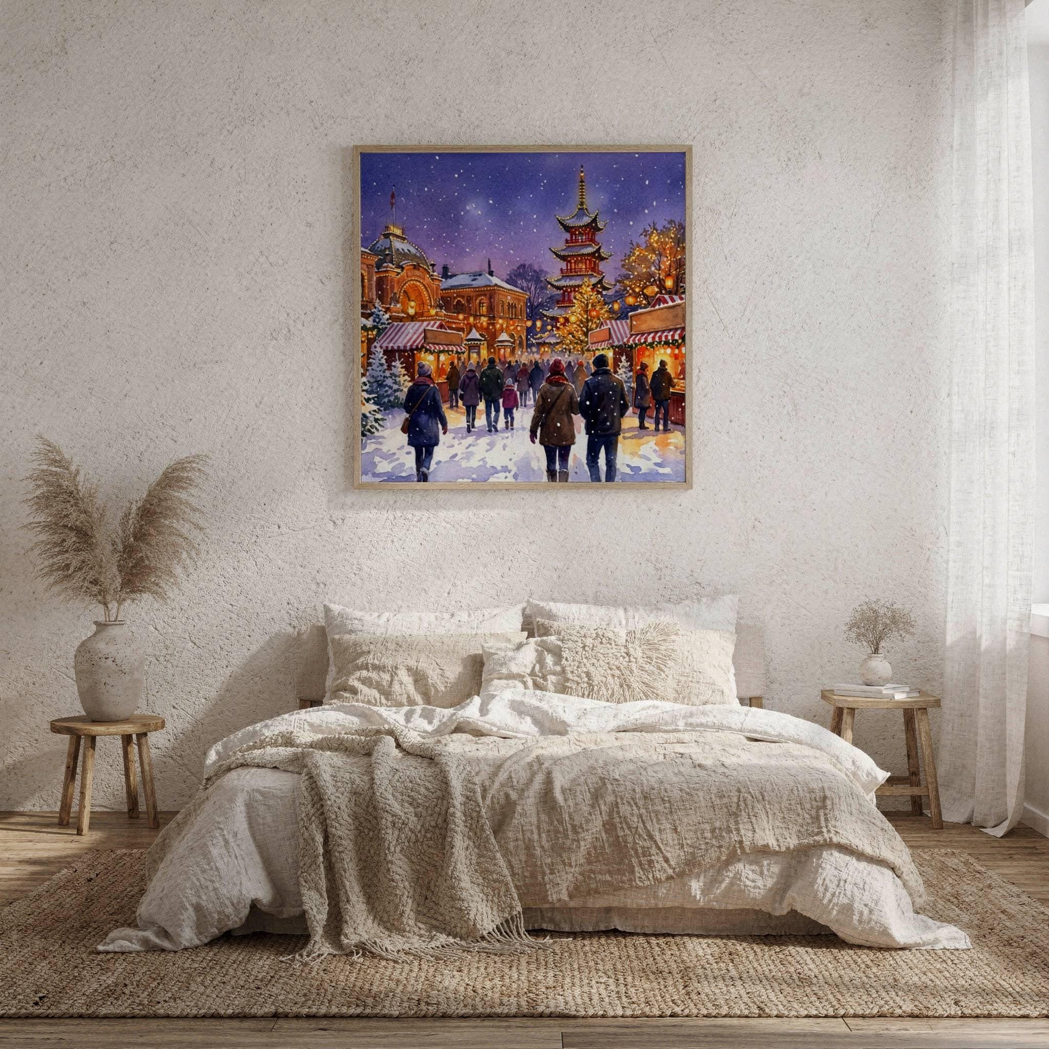 Copenhagen Denmark Christmas Market Watercolor Print: Square Christmas Travel Art Poster - Image 9