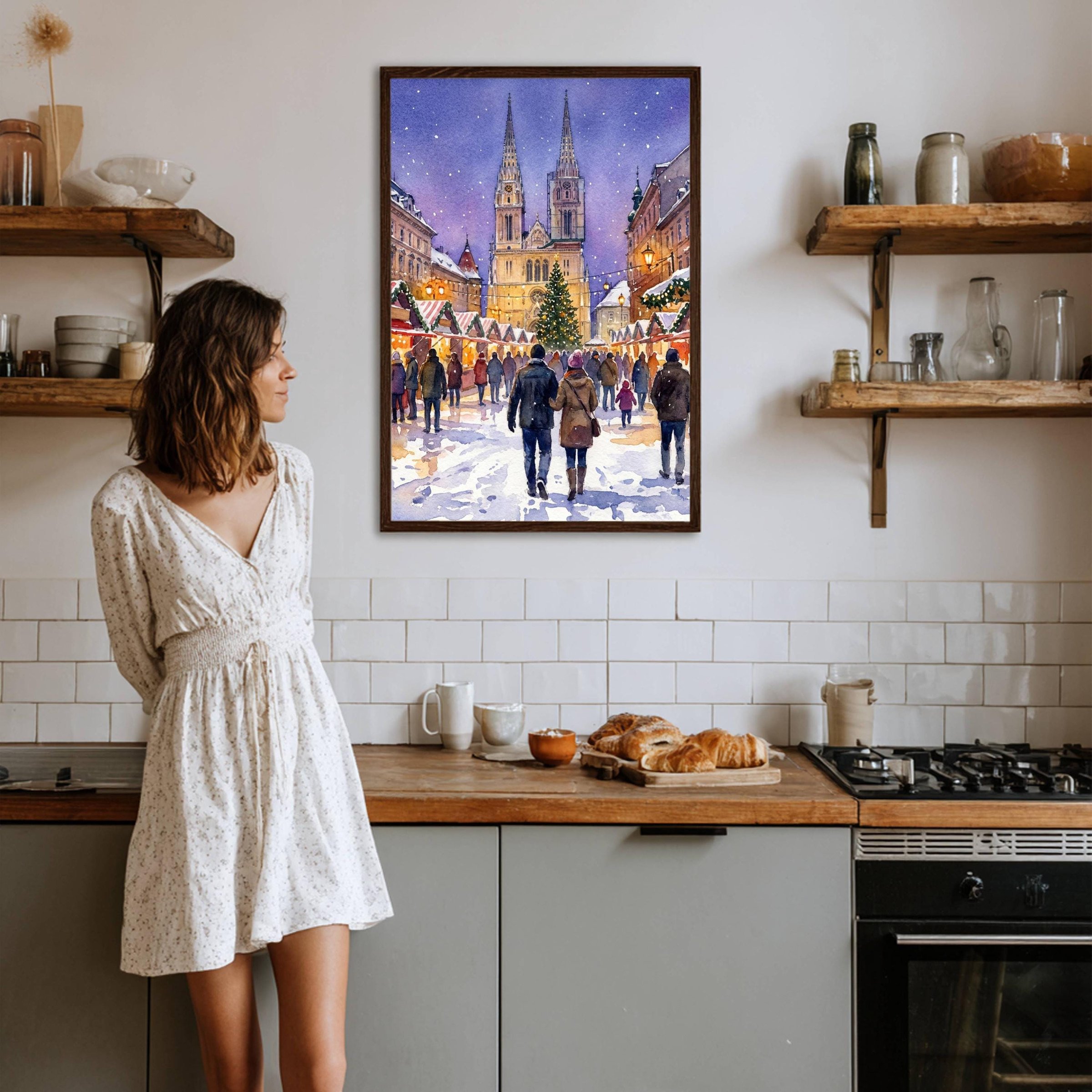 Zagreb Croatia Christmas Market Watercolor Print: Christmas Travel Art Poster - Image 5