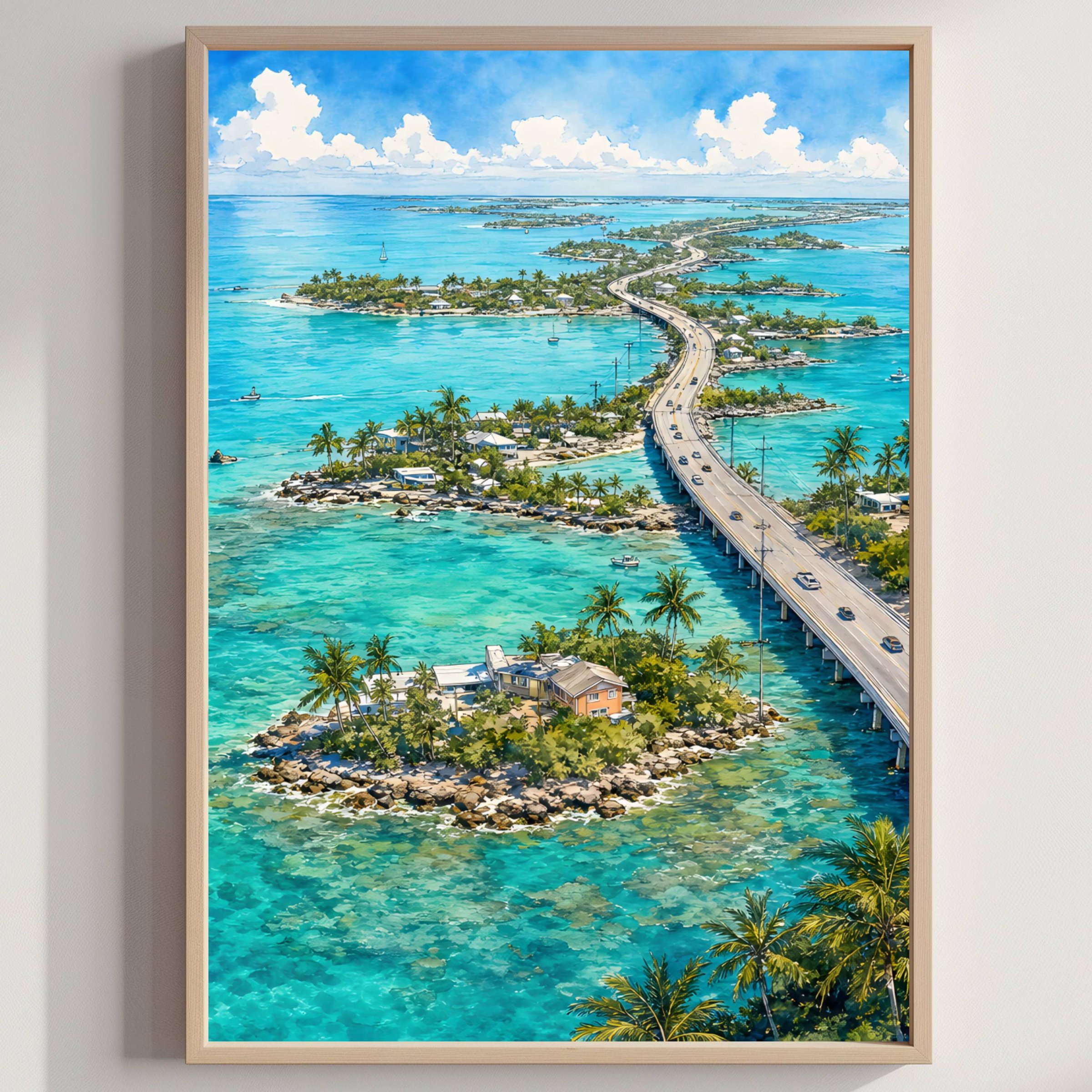 Florida Keys Overseas Highway Watercolor Print: USA Travel Art Poster