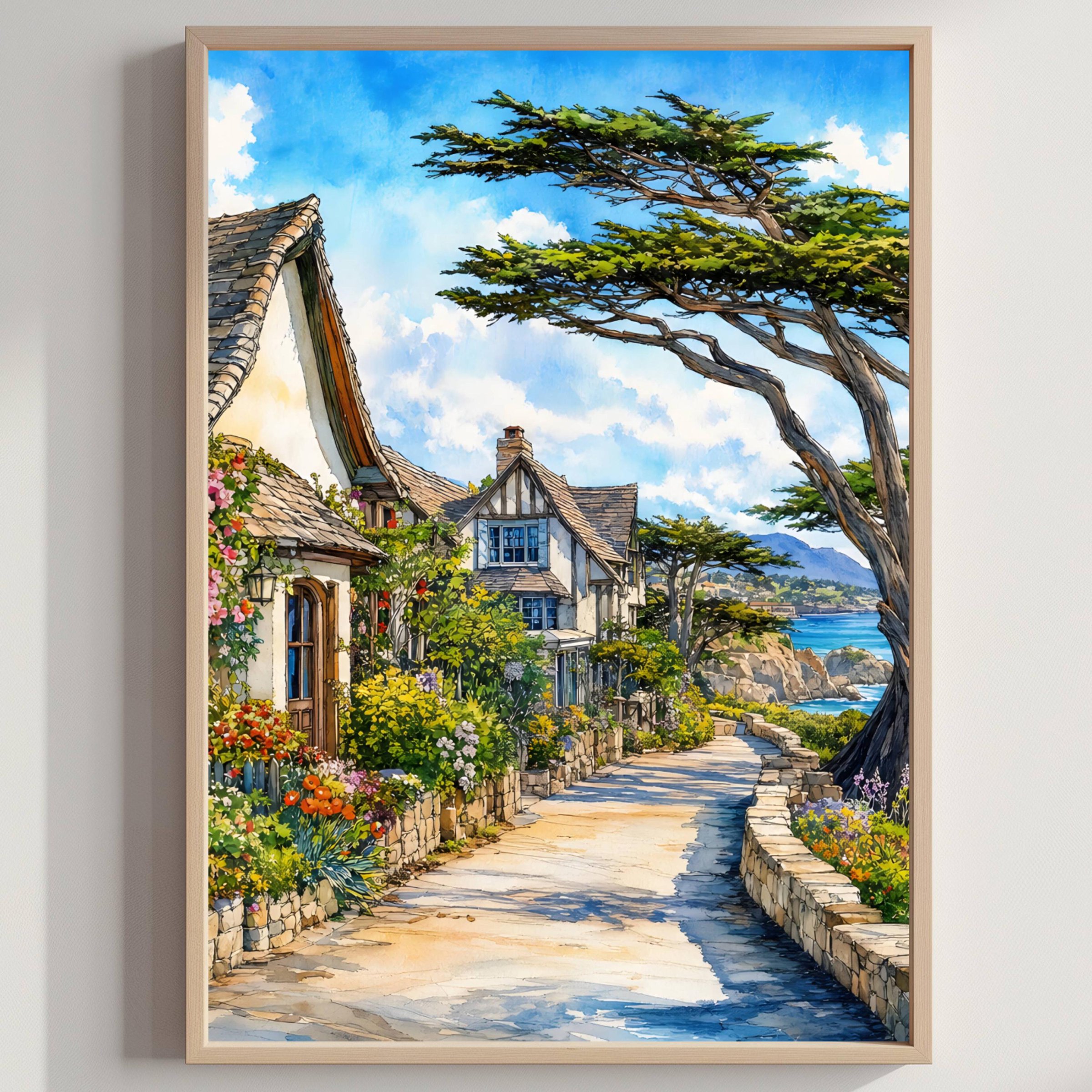 Carmel-by-the-Sea California Watercolor Print: USA Travel Art Poster
