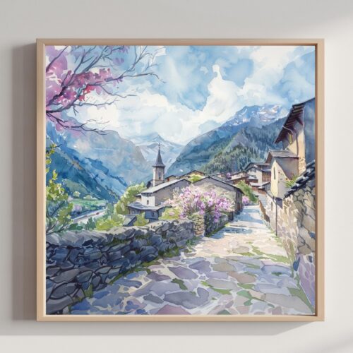 Andorra Europe Watercolor Print: Square Travel Art Poster