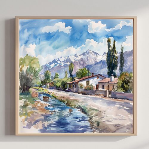 Argentina South America Watercolor Print: Square Travel Art Poster