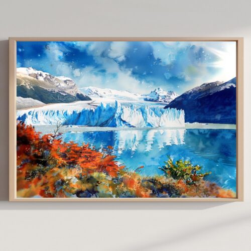 Perito Moreno Glacier Argentina Watercolor Print: South America Travel Art Poster