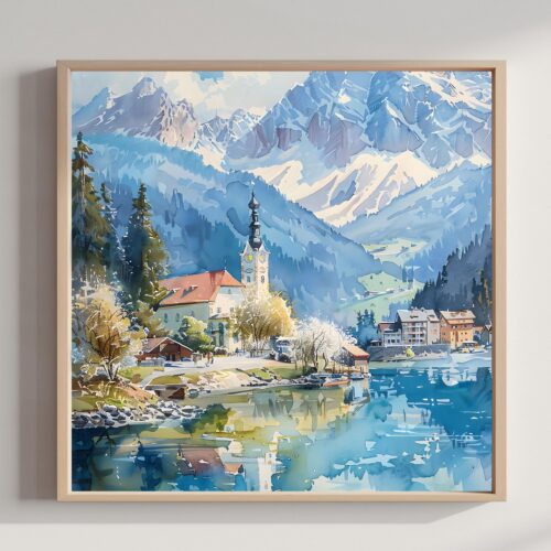 Austria Europe Watercolor Print: Square Travel Art Poster