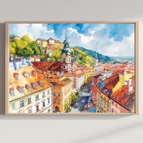 Graz Austria Watercolor Print: Europe Travel Art Poster