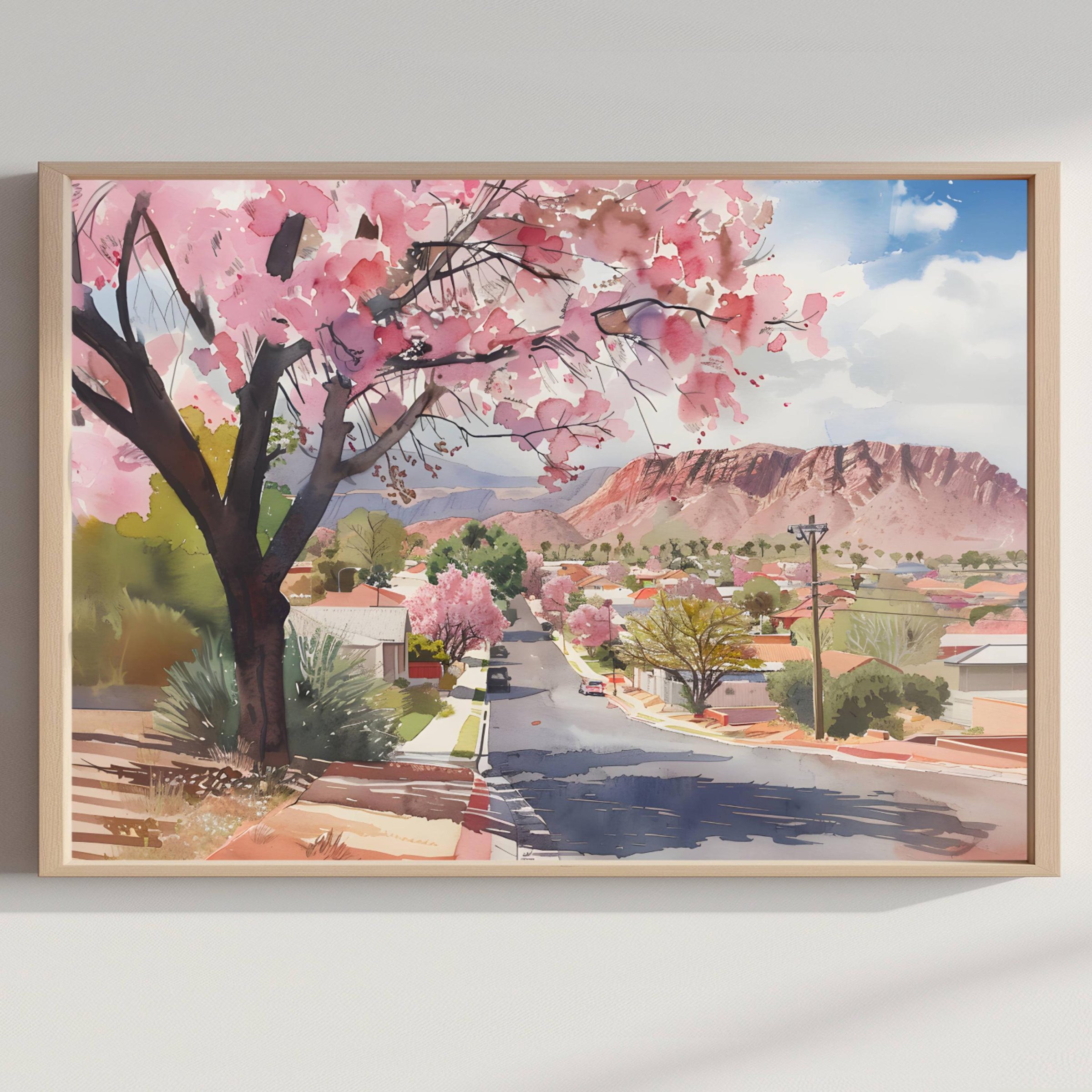 Alice Springs Australia Watercolor Print: Oceania Travel Art Poster