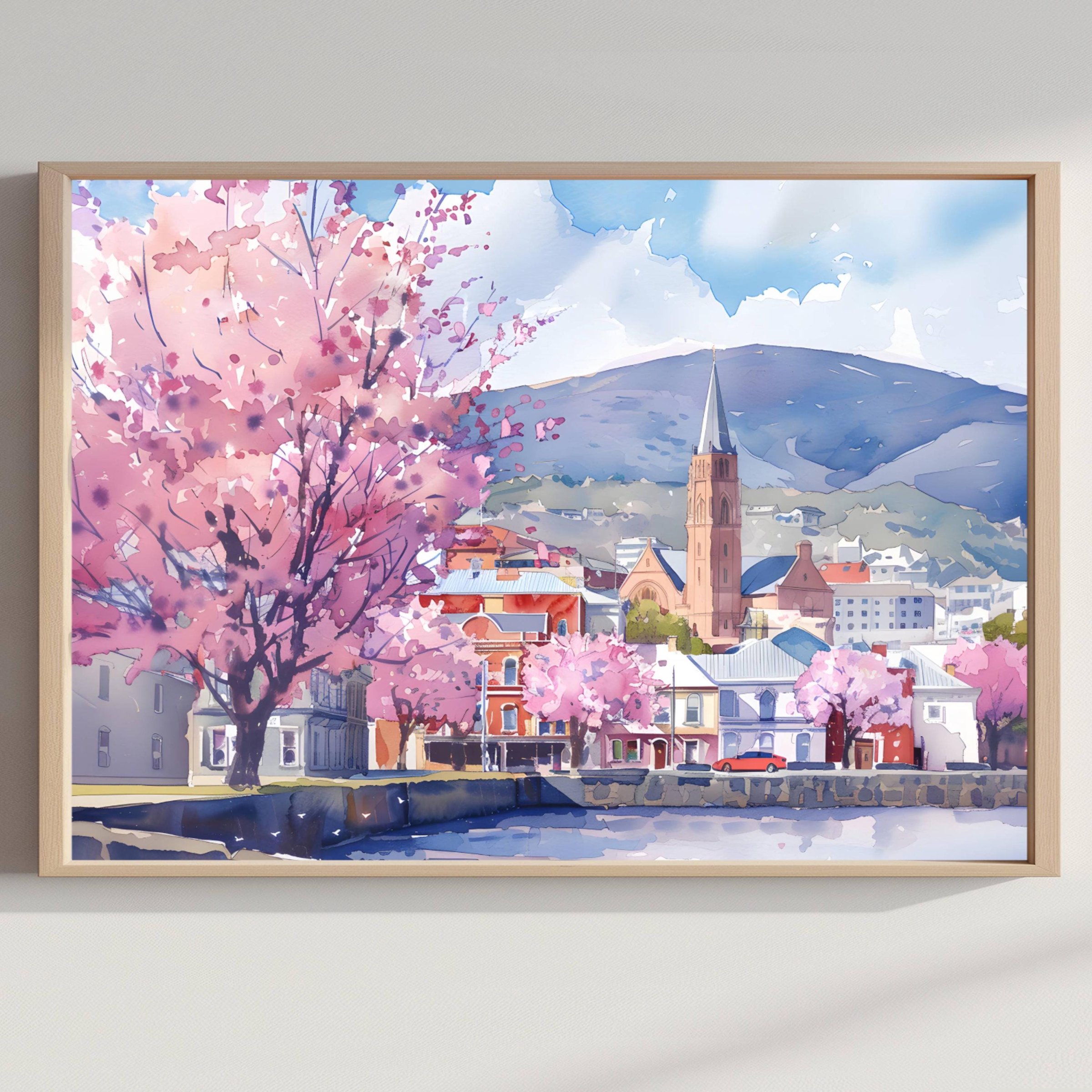 Hobart Australia Watercolor Print: Oceania Travel Art Poster