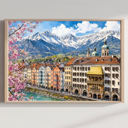 Innsbruck Golden Roof Austria Watercolor Print: Europe Travel Art Poster