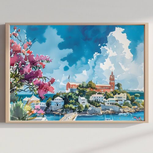 Hamilton Bermuda Watercolor Print: Caribbean Travel Art Poster