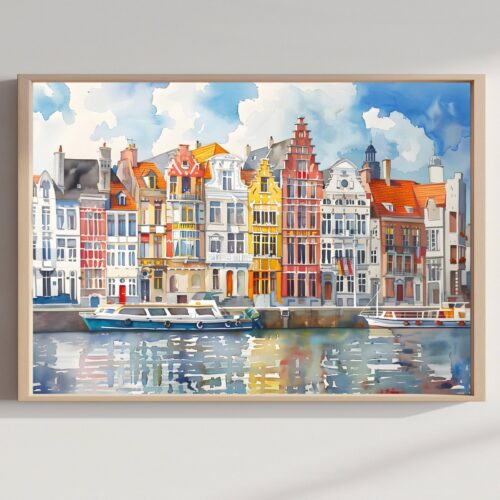 Antwerp Belgium Watercolor Print: Europe Travel Art Poster