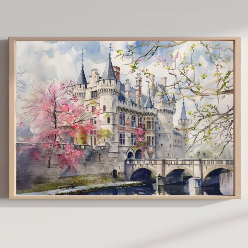 Gravensteen Castle Ghent Belgium Watercolor Print: Europe Travel Art Poster