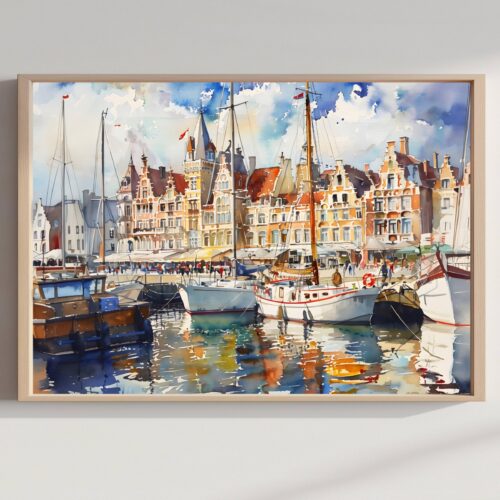 Oostende Belgium Watercolor Print: Europe Travel Art Poster