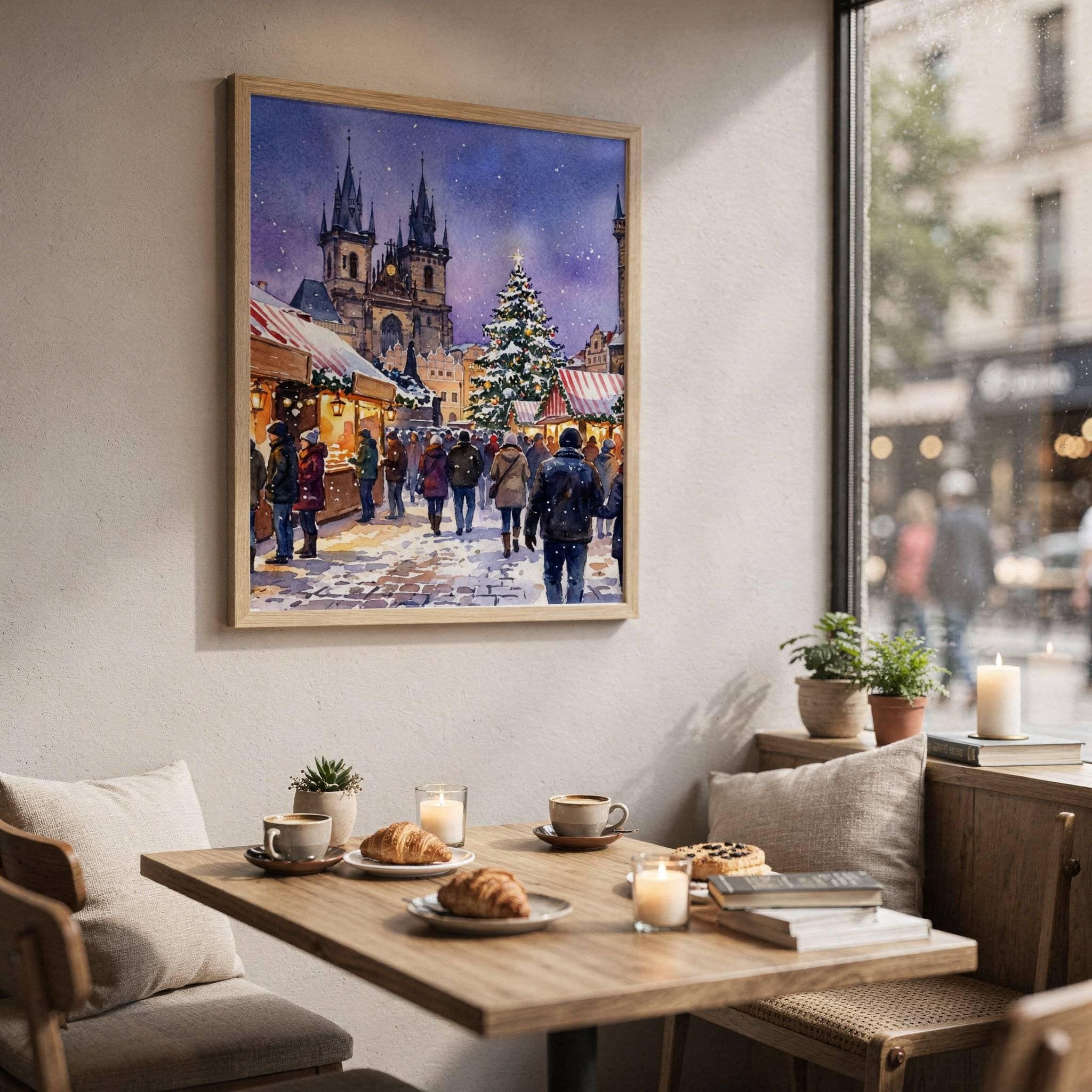 Prague Czech Republic Christmas Market Watercolor Print: Christmas Travel Art Poster - Image 3