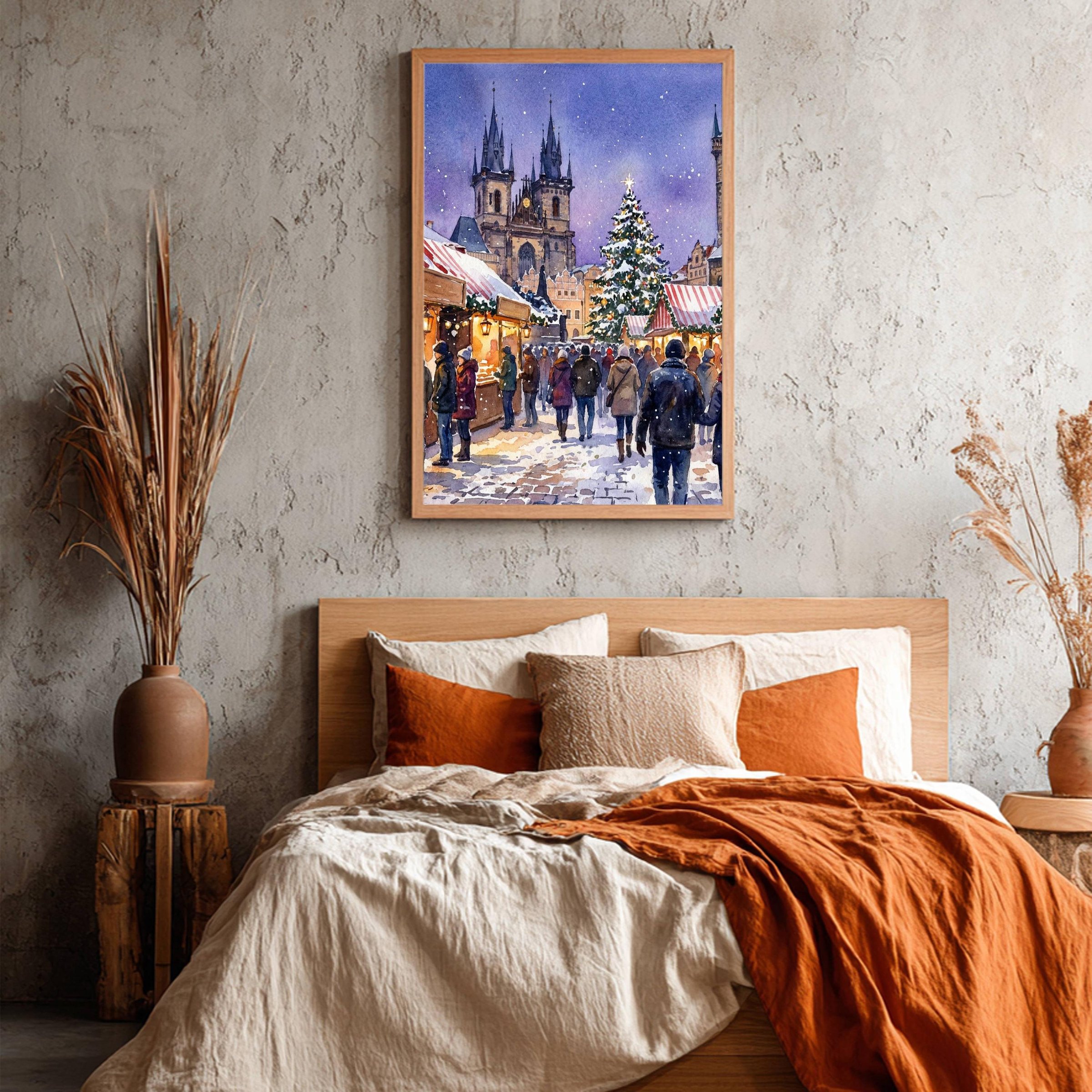 Prague Czech Republic Christmas Market Watercolor Print: Christmas Travel Art Poster - Image 4