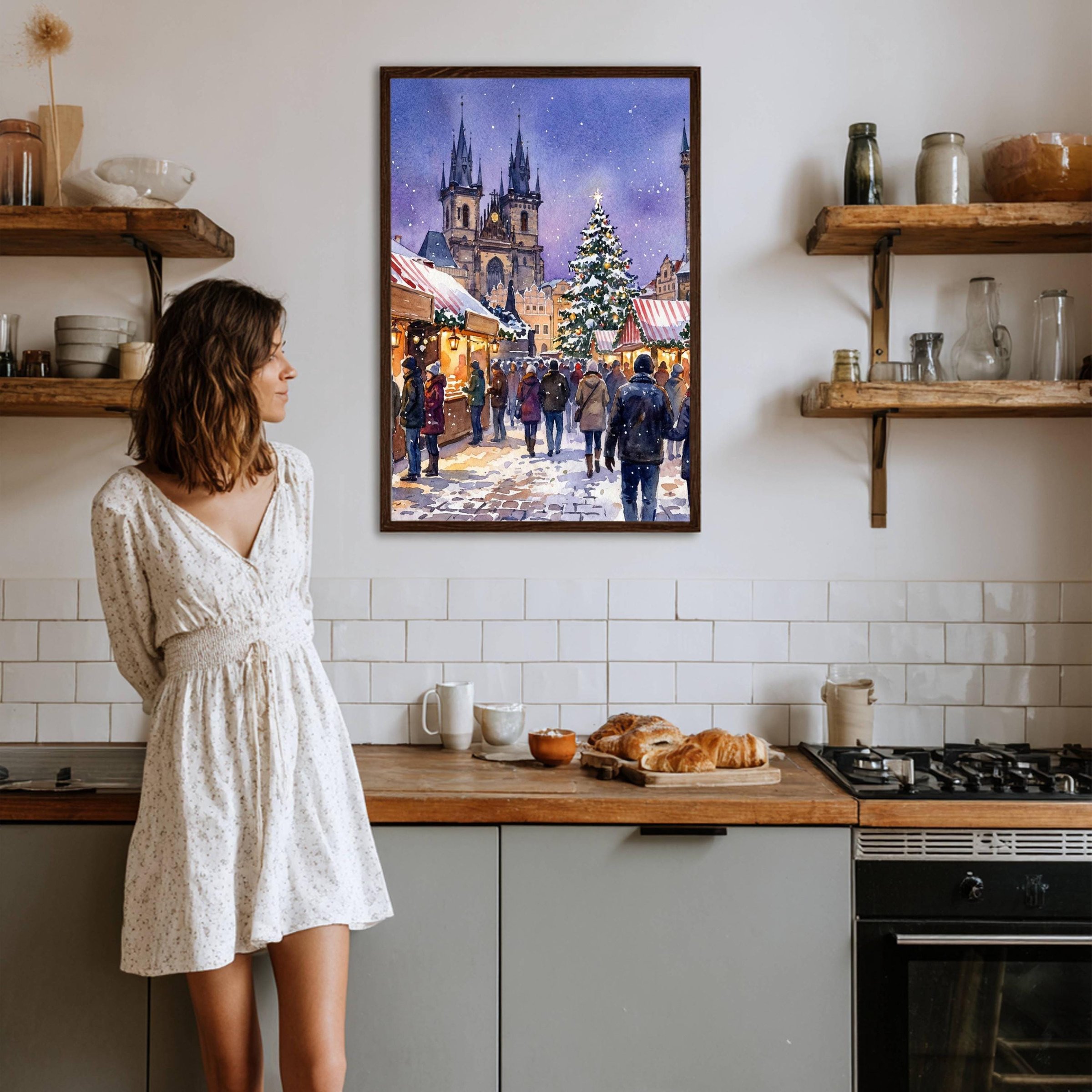Prague Czech Republic Christmas Market Watercolor Print: Christmas Travel Art Poster - Image 5