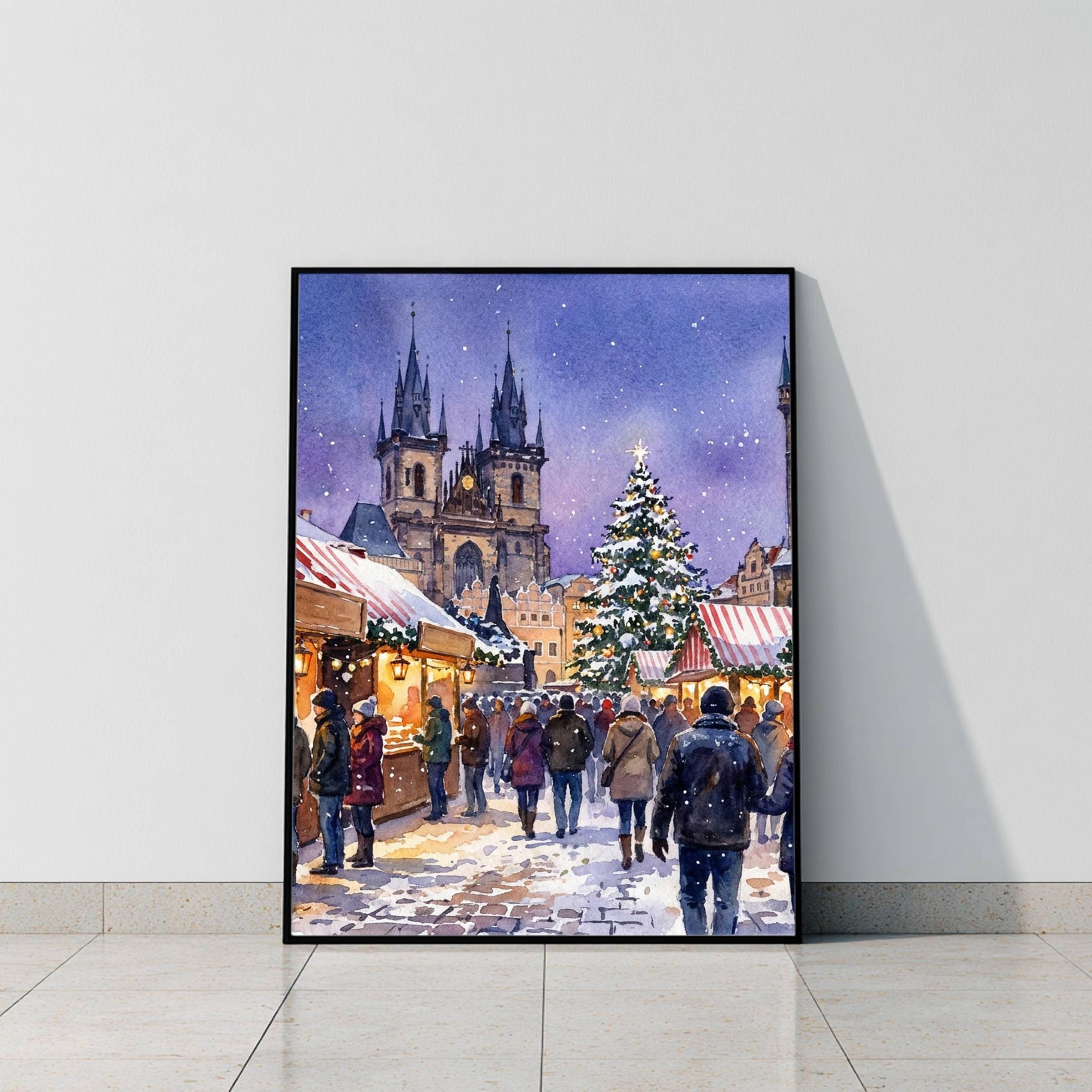 Prague Czech Republic Christmas Market Watercolor Print: Christmas Travel Art Poster - Image 6