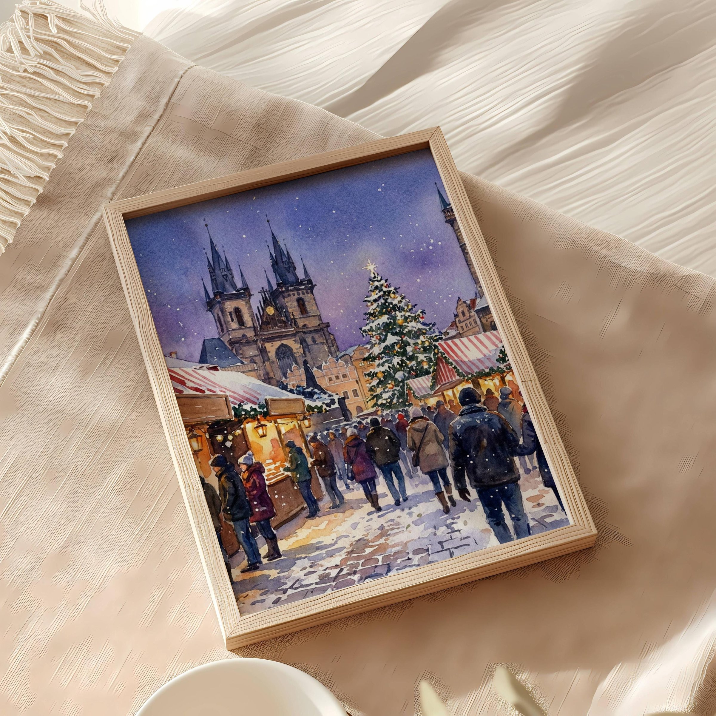 Prague Czech Republic Christmas Market Watercolor Print: Christmas Travel Art Poster - Image 8