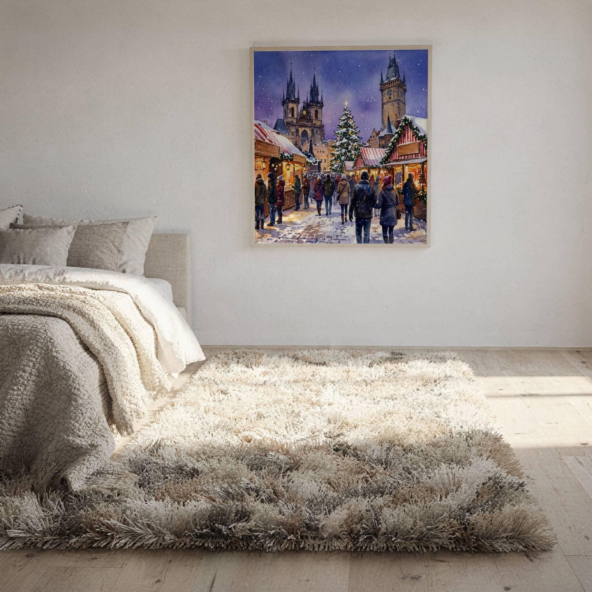Prague Czech Republic Christmas Market Watercolor Print: Square Christmas Travel Art Poster - Image 10