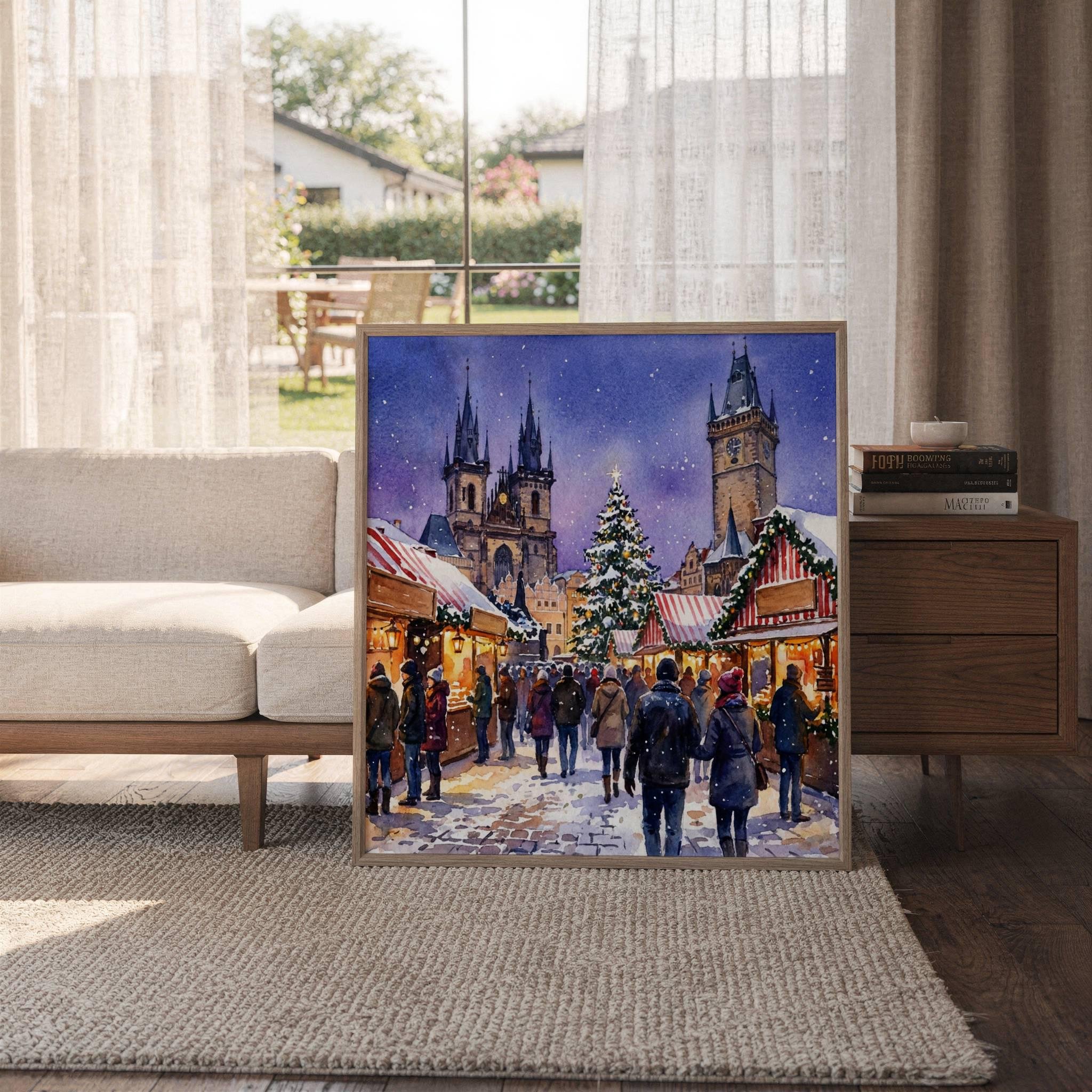 Prague Czech Republic Christmas Market Watercolor Print: Square Christmas Travel Art Poster - Image 6