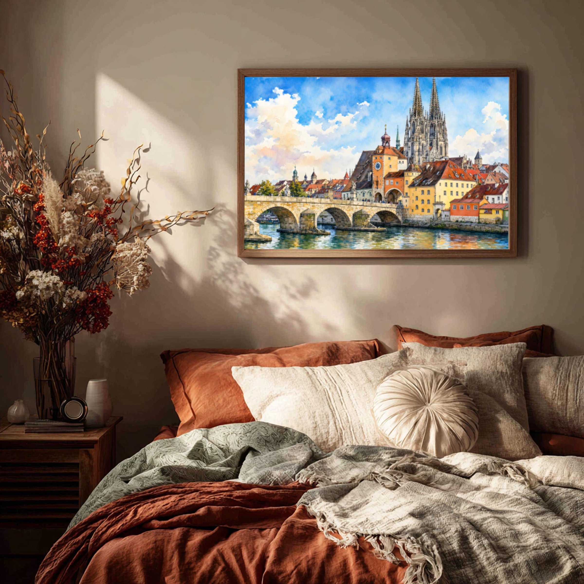 Regensburg Stone Bridge Bavaria Germany Watercolor Print: Europe Travel Art Poster - Image 3