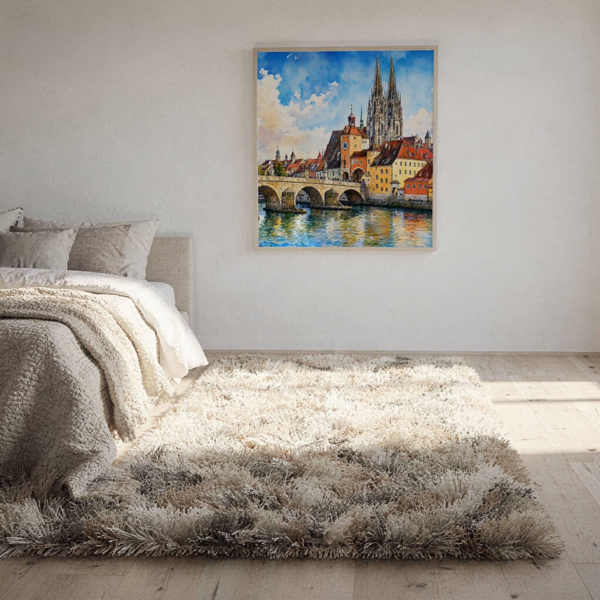 Regensburg Stone Bridge Bavaria Germany Watercolor Print: Square Travel Art Poster - Image 10