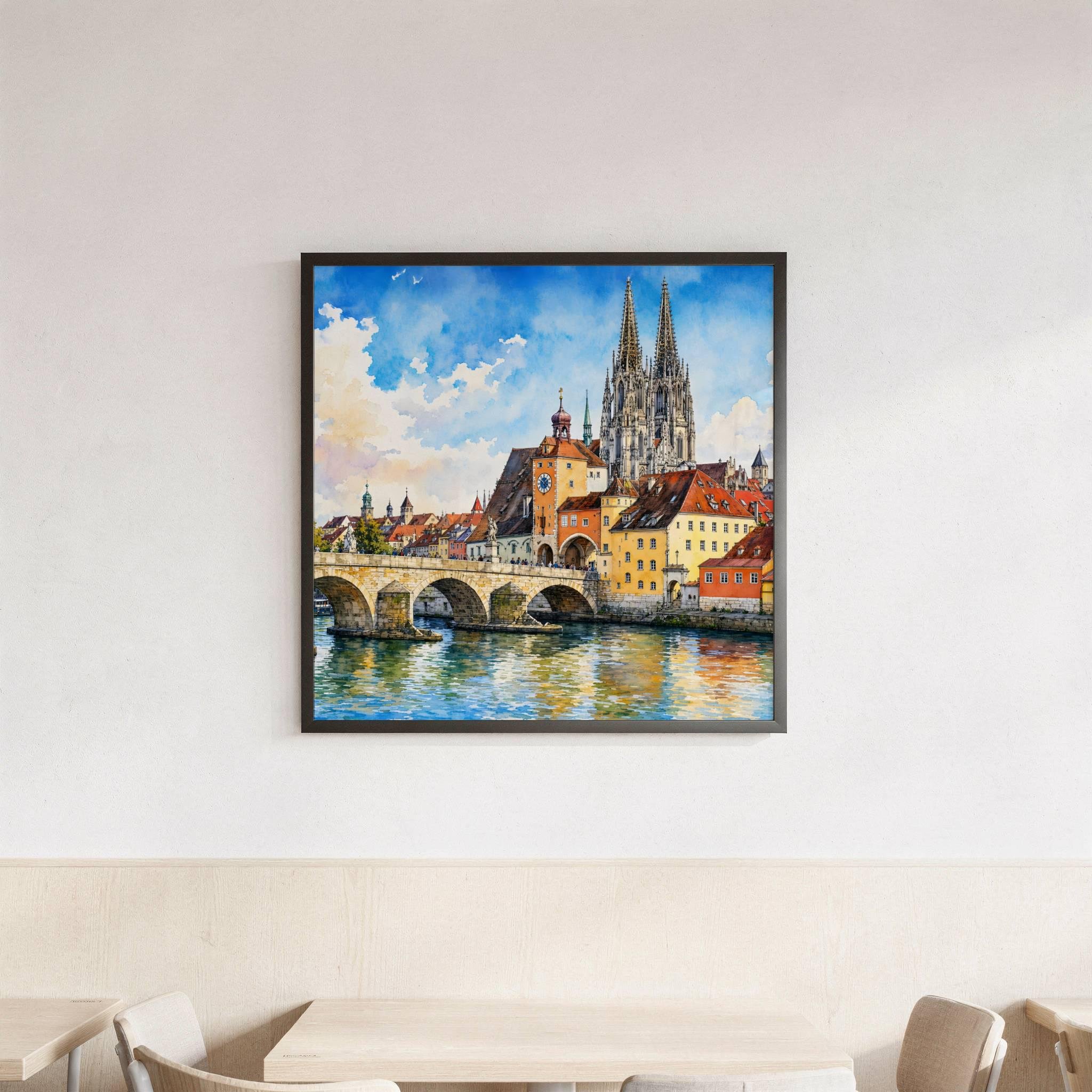 Regensburg Stone Bridge Bavaria Germany Watercolor Print: Square Travel Art Poster - Image 3