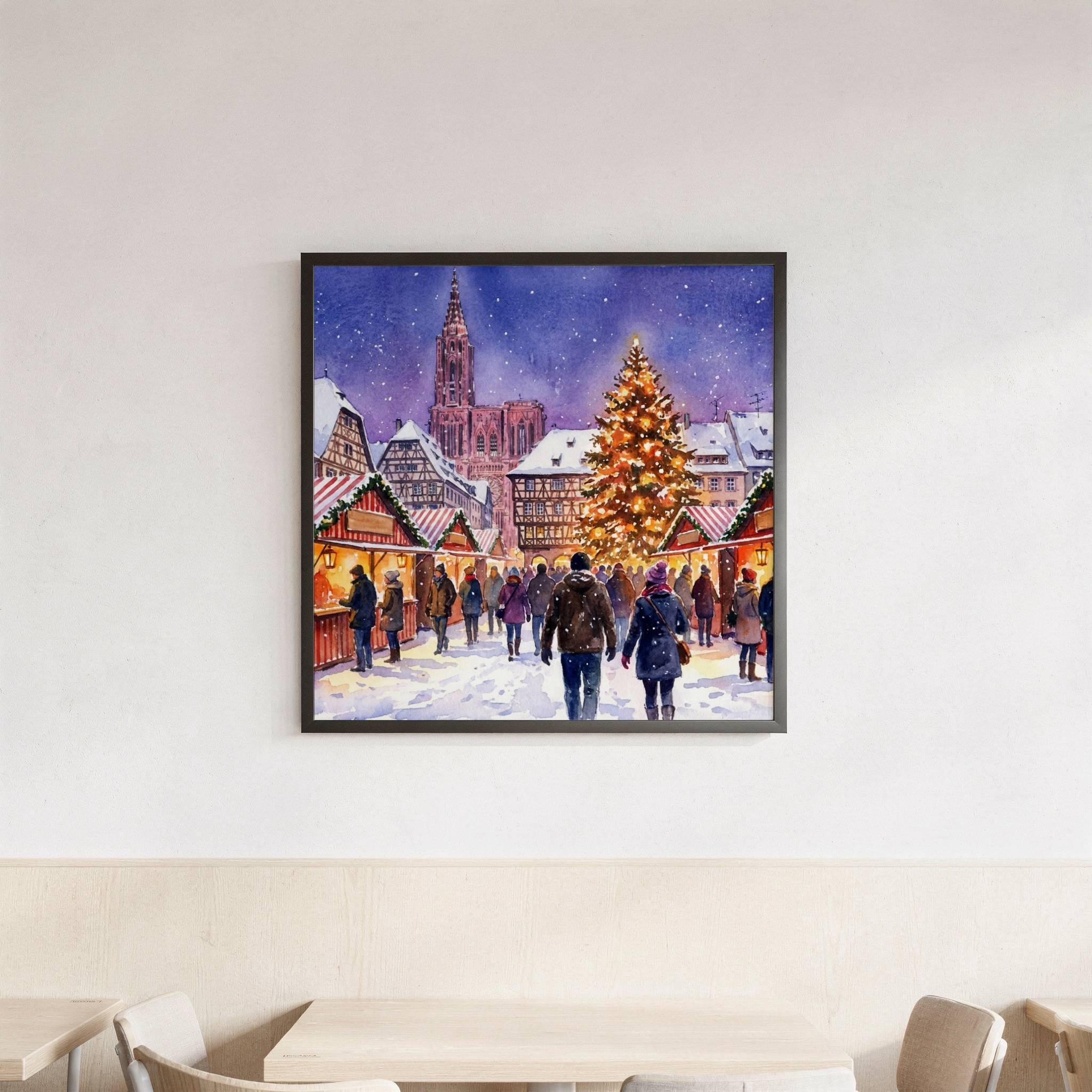 Strasbourg France Christmas Market Watercolor Print: Square Christmas Travel Art Poster - Image 3