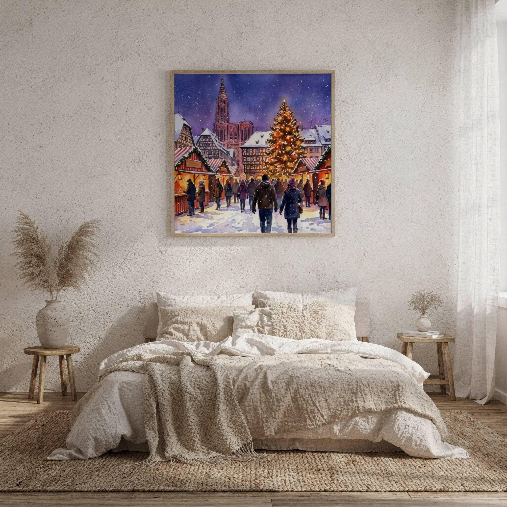 Strasbourg France Christmas Market Watercolor Print: Square Christmas Travel Art Poster - Image 9