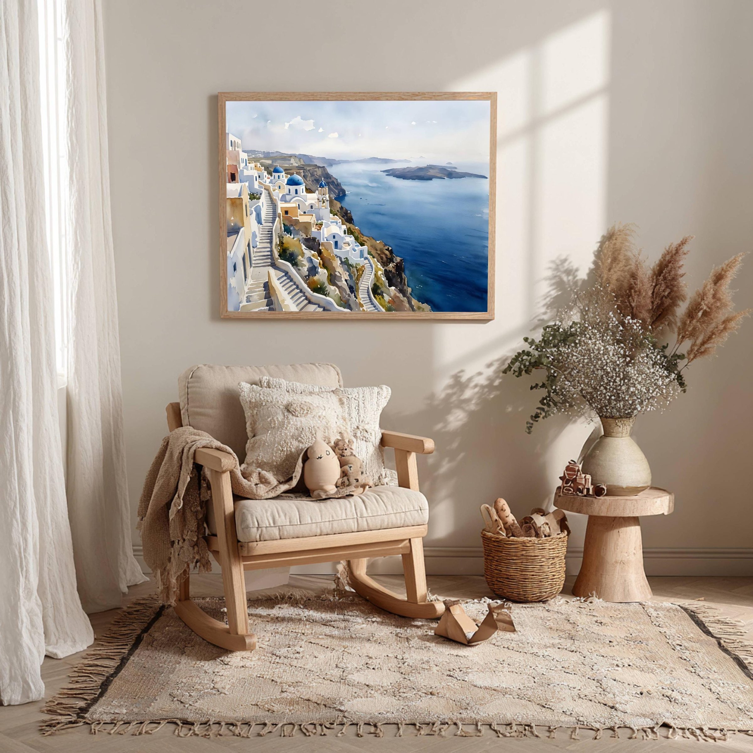 Santorini Island Greece Watercolor Print: Vacation Travel Art Poster - Image 10