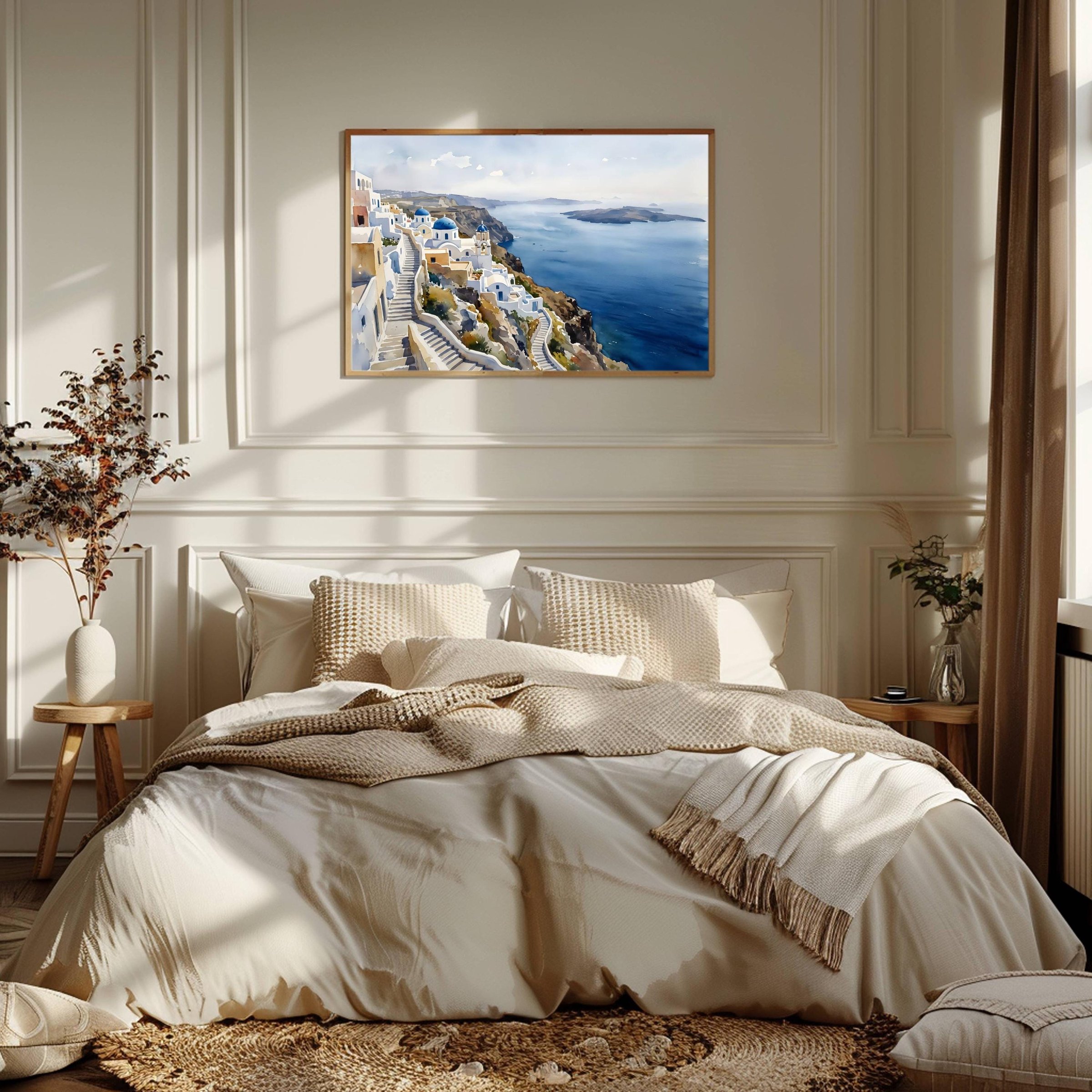 Santorini Island Greece Watercolor Print: Vacation Travel Art Poster - Image 2