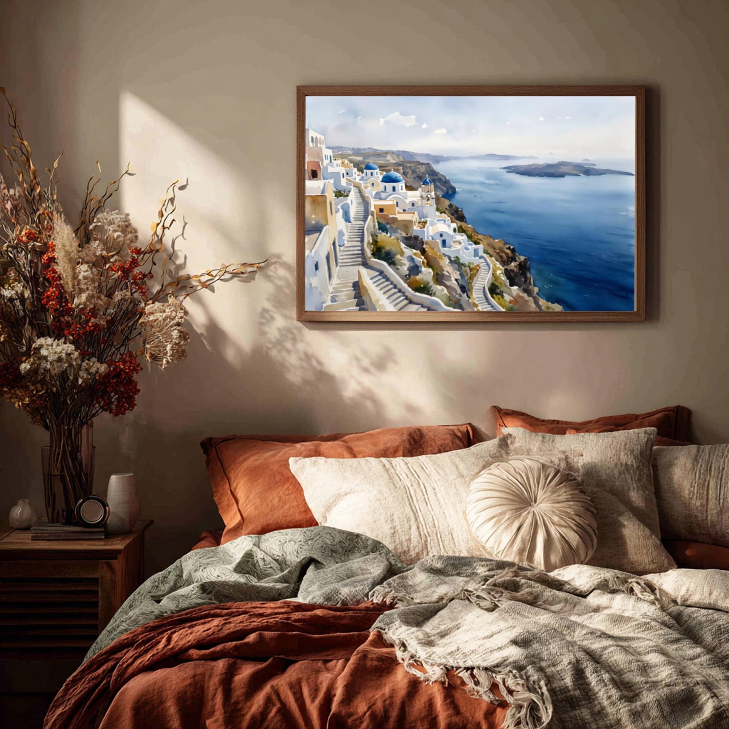 Santorini Island Greece Watercolor Print: Vacation Travel Art Poster - Image 3