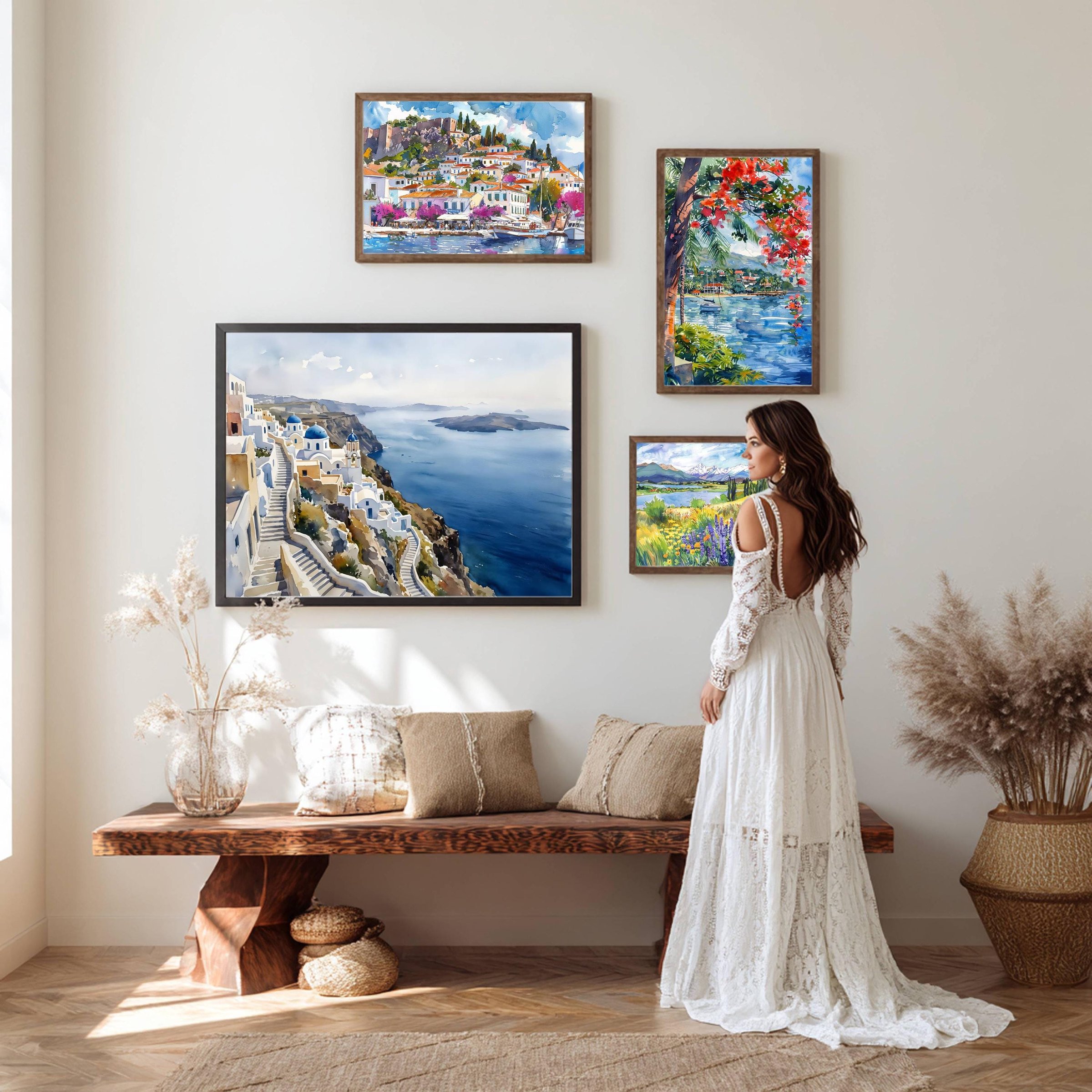 Santorini Island Greece Watercolor Print: Vacation Travel Art Poster - Image 4