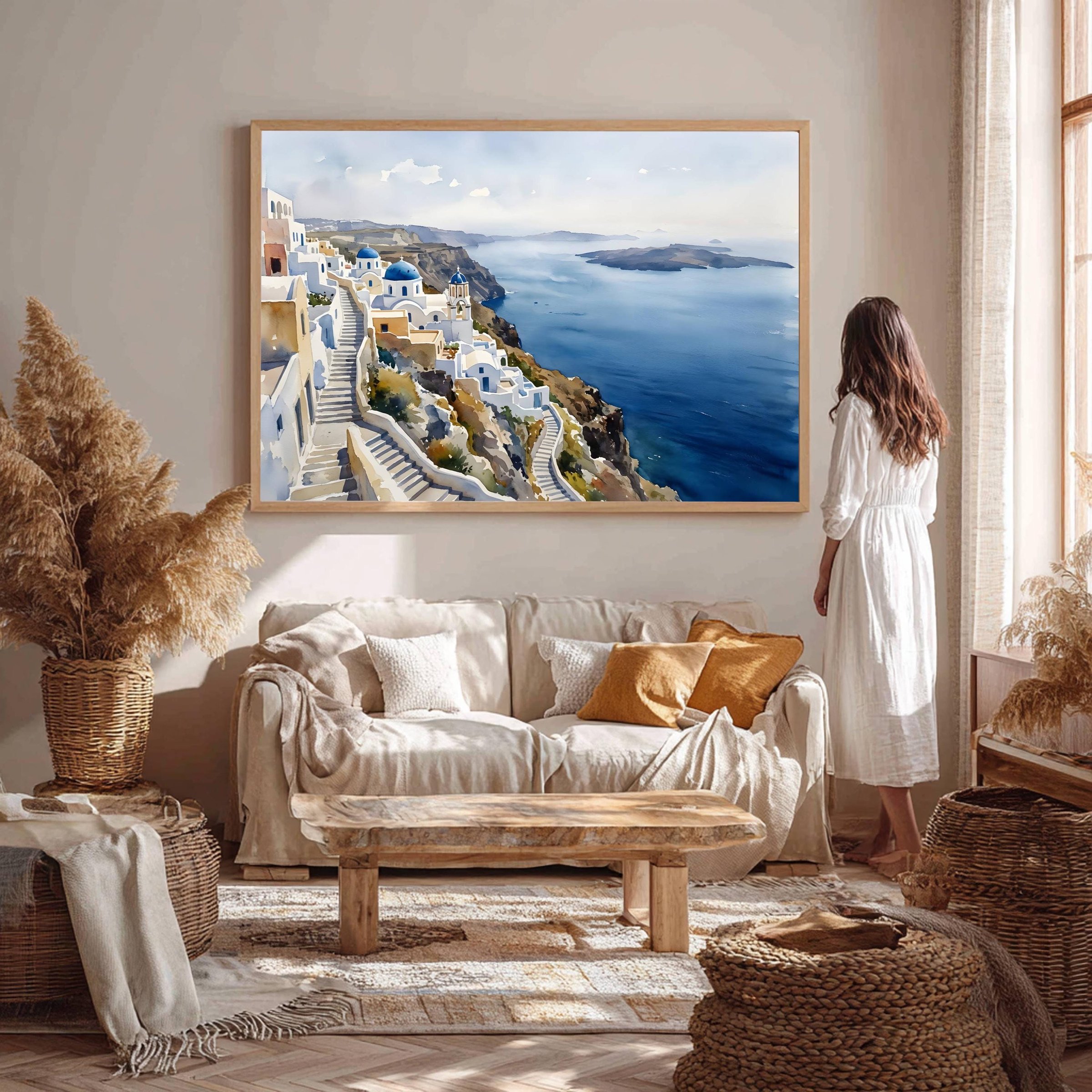 Santorini Island Greece Watercolor Print: Vacation Travel Art Poster - Image 5