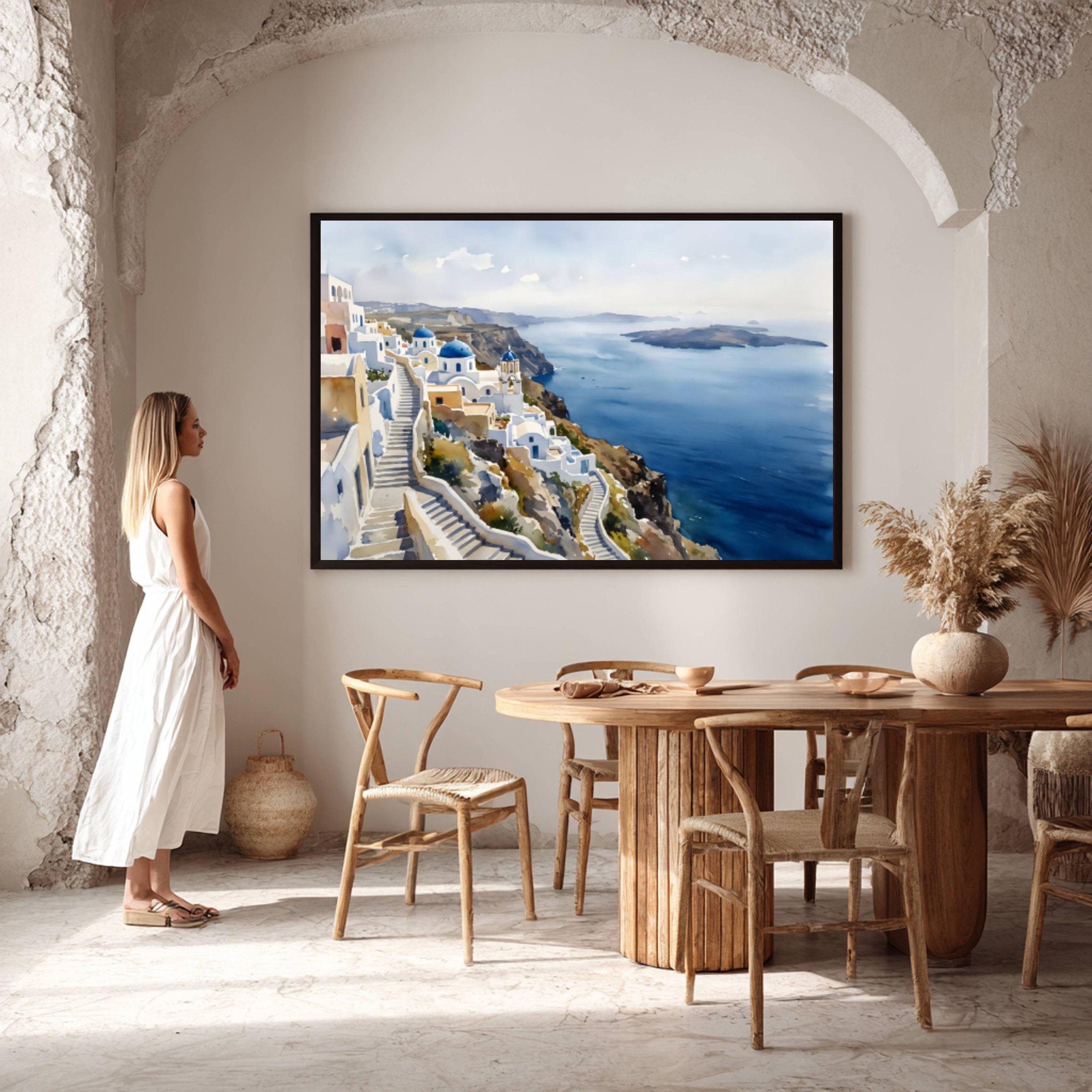 Santorini Island Greece Watercolor Print: Vacation Travel Art Poster - Image 6