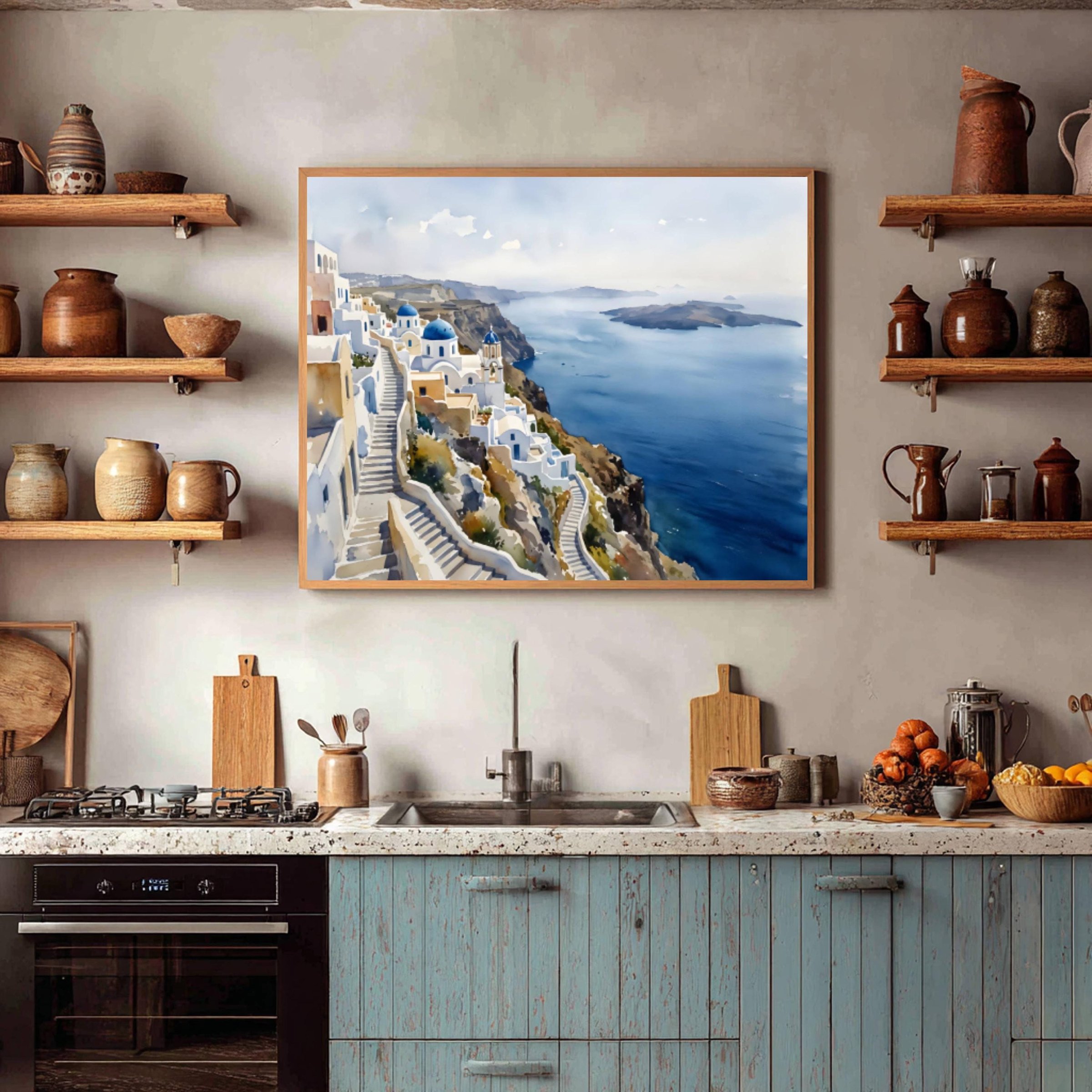 Santorini Island Greece Watercolor Print: Vacation Travel Art Poster - Image 7