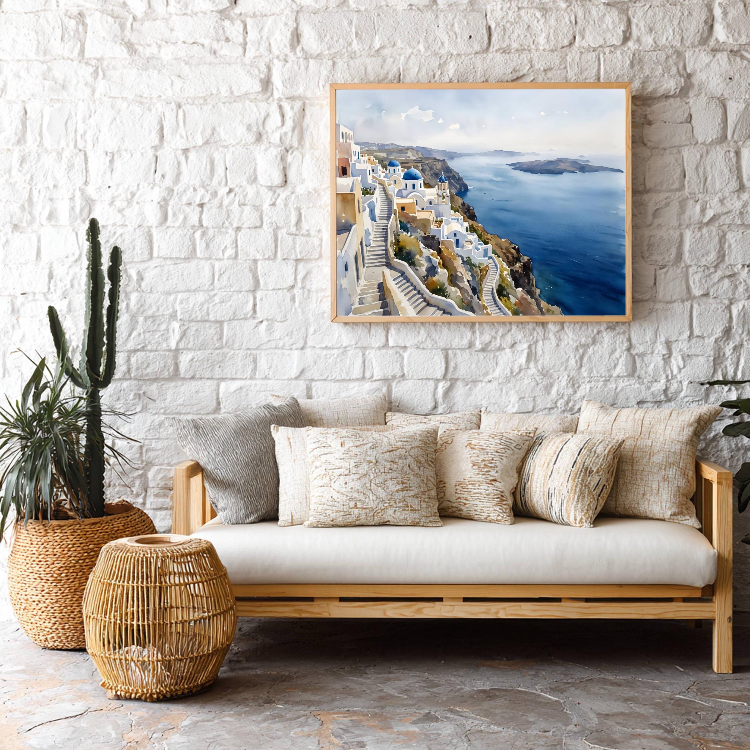 Santorini Island Greece Watercolor Print: Vacation Travel Art Poster - Image 9
