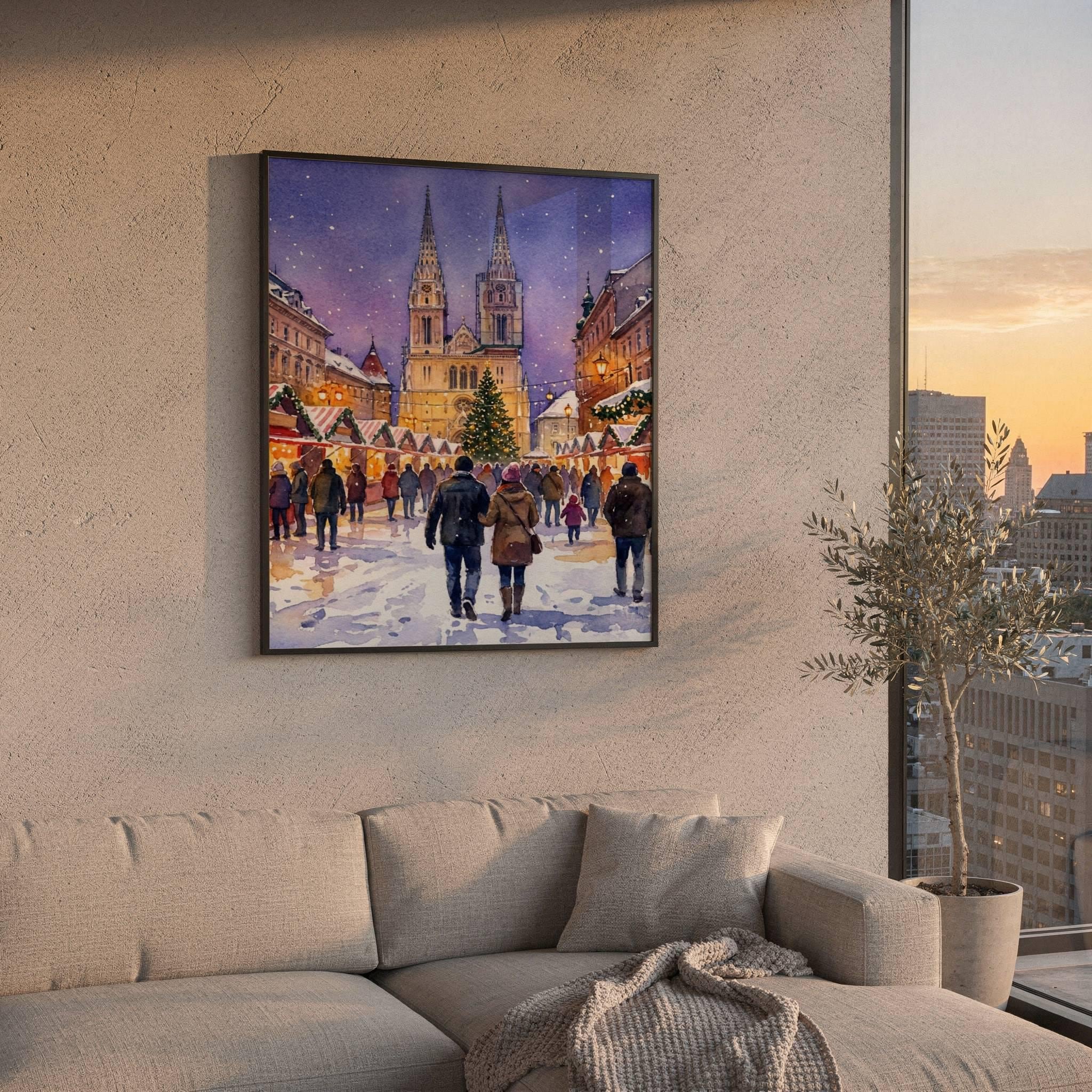 Zagreb Croatia Christmas Market Watercolor Print: Christmas Travel Art Poster - Image 2